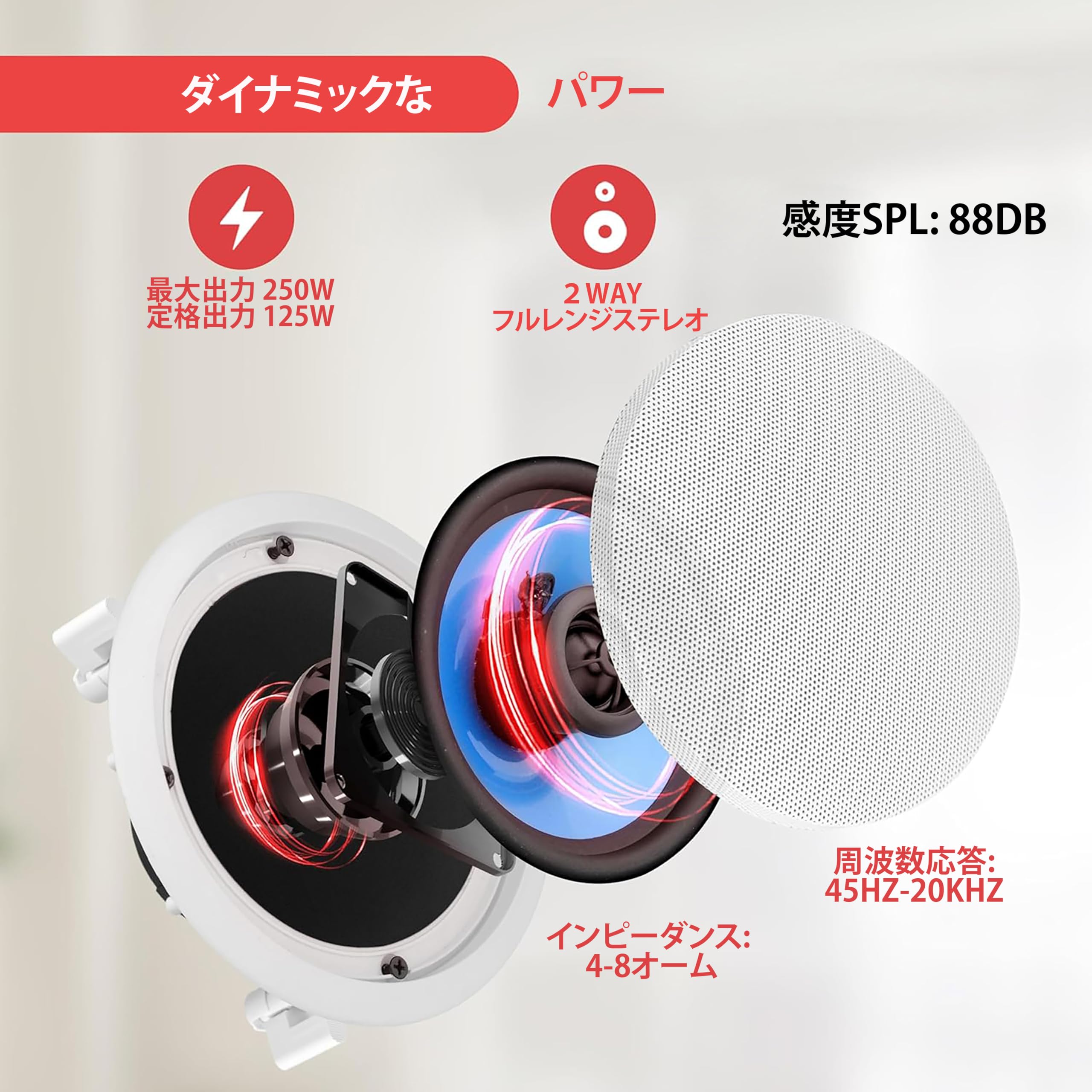 Amazon.co.jp: Pyle 埋込スピーカー 天井 壁 6.5インチ 2WAY 