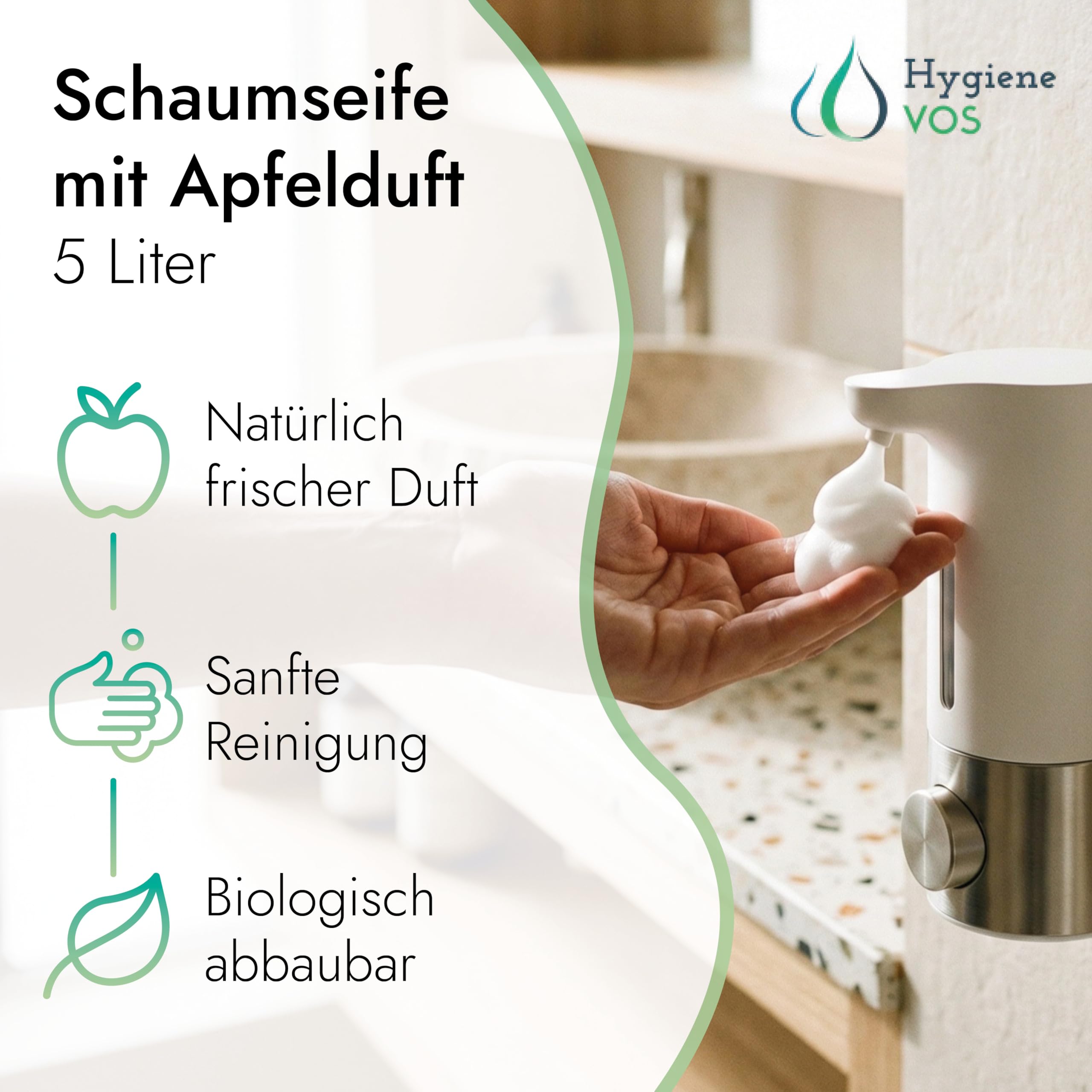 Hygiene VOS Schaumseife Apfel 5L Kanister – Handseife Nachfüllkanister für Schaumseifenspender – milde Seife mit Glycerin, pH 6