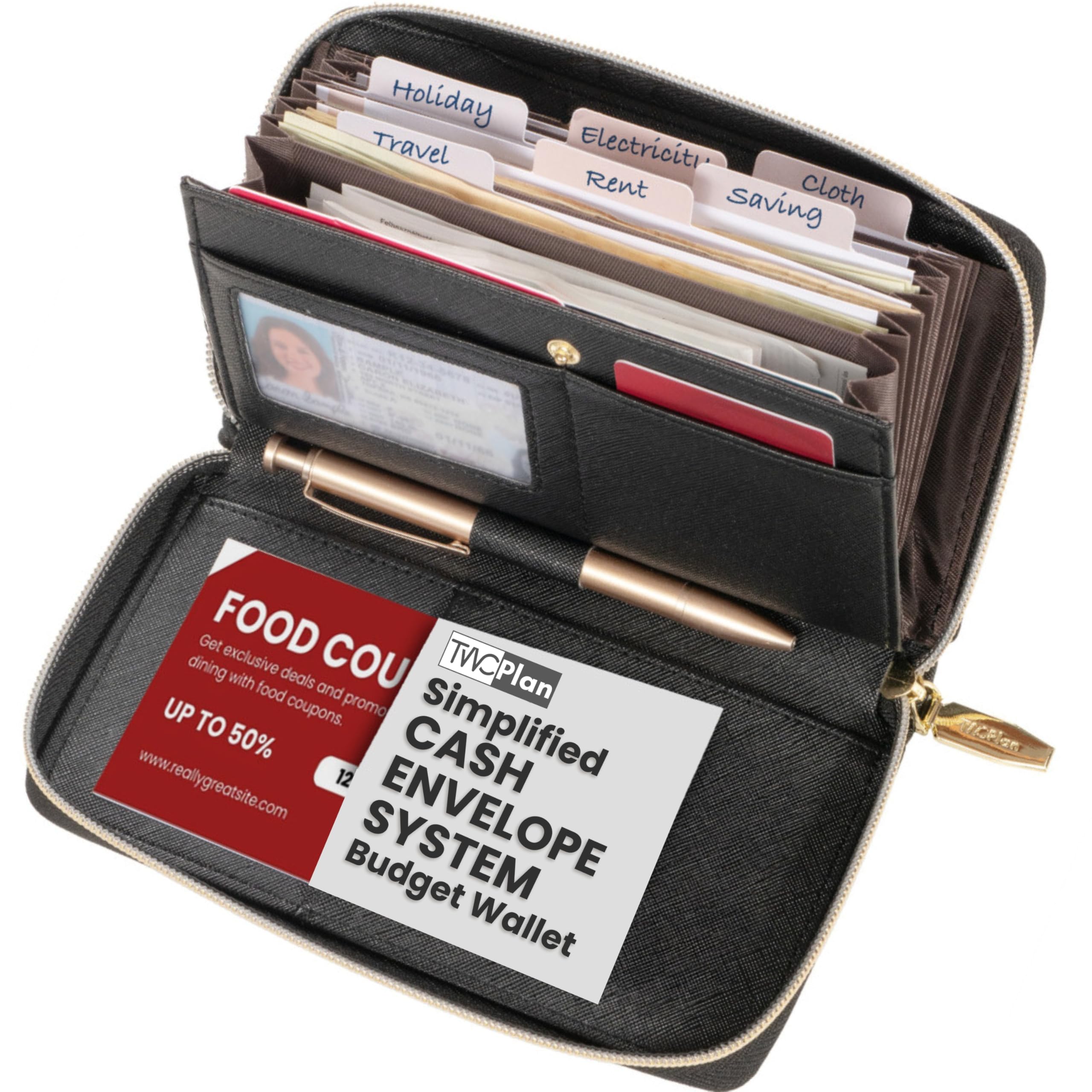 Simplified Cash Envelopes System Budgeting Wallet-NO Envelope & Budget Binder Needed, Multi-pocket Cash Stuffing Wallet, Money Organizer, Expense Tracker Sheets Card Holder, Leather Wallets For Women