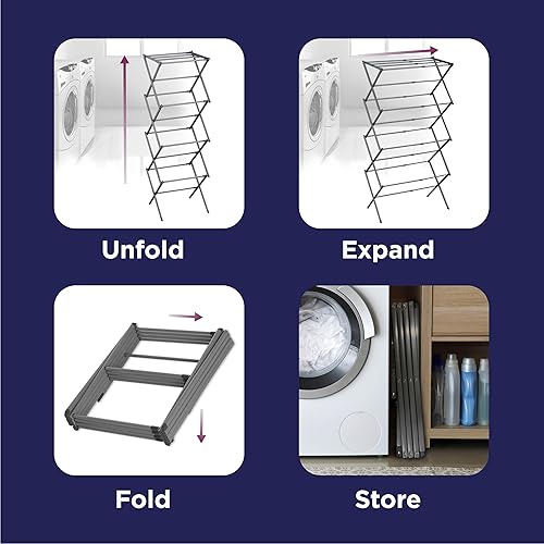 Miniatura 6 de BLACK+DECKER Escurridor de ropa plegable expandible de 4 niveles, altura telescópica, secadora de aire plegable que ahorra espacio para toallas,