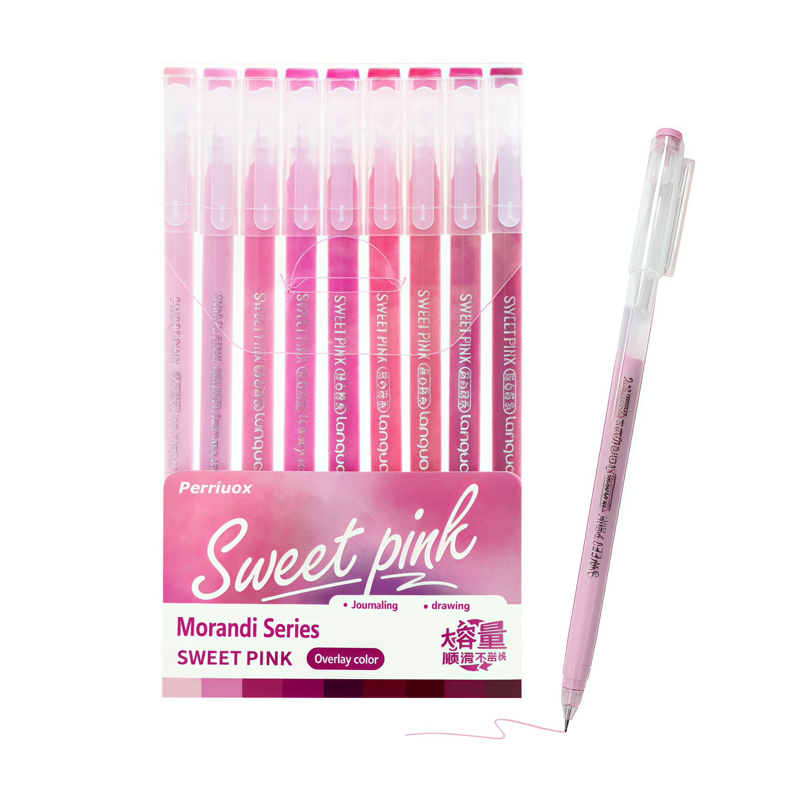 Perriuox 9 Colored Gel Pens Set, 0.5mm Fine Point for Black & White Paper, Cute Pens for Journaling, Adult Coloring Books, Bible, Drawing, Note Taking, School Supplies (Sweetheart Pink, count, 9) — image 1