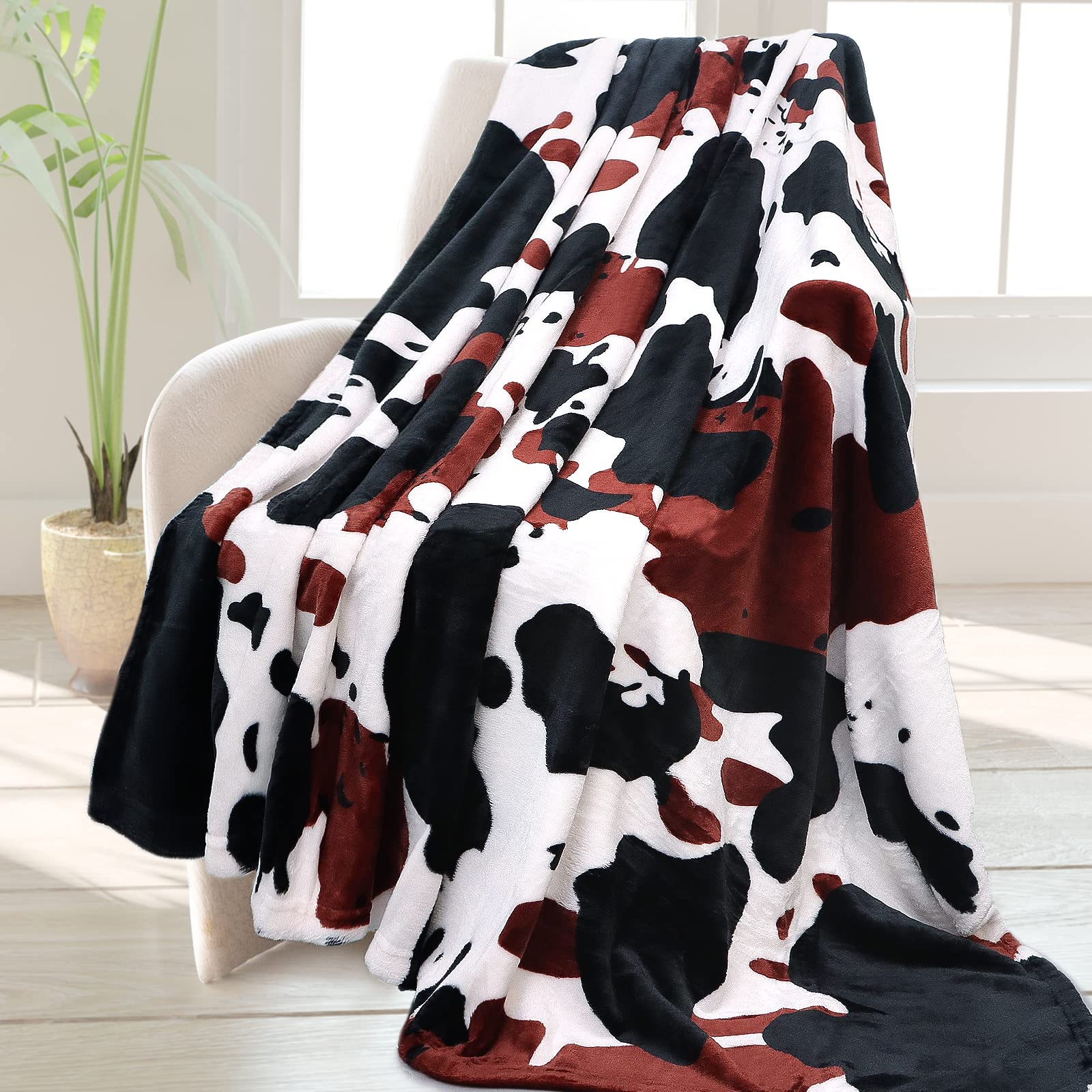 Warm Plush Cute Cow Throw Blanket - Soft Fleece Flannel Lightweight Black - Living Room Sofa Bedroom Decor - All Seasons 50" x 60" — image 1