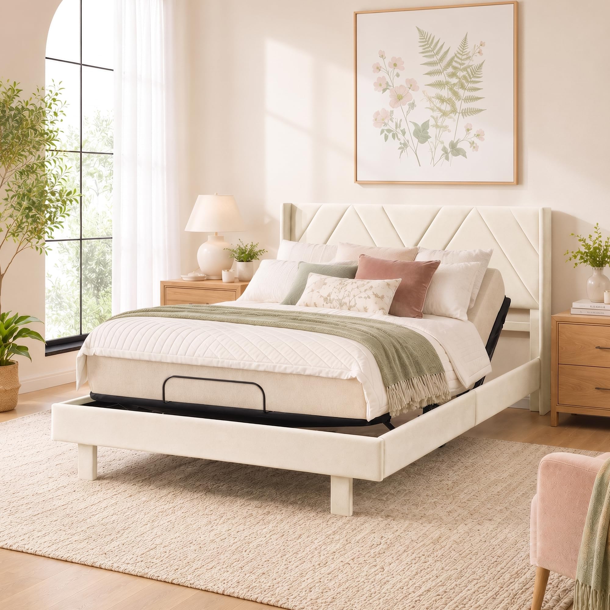 Softa Queen Adjustable Bed Frame with Hybrid Mattress 10", Upholstered Headboard, Electric Bed, Remote Control, Whisper Quiet Motor, No Box Spring Needed
