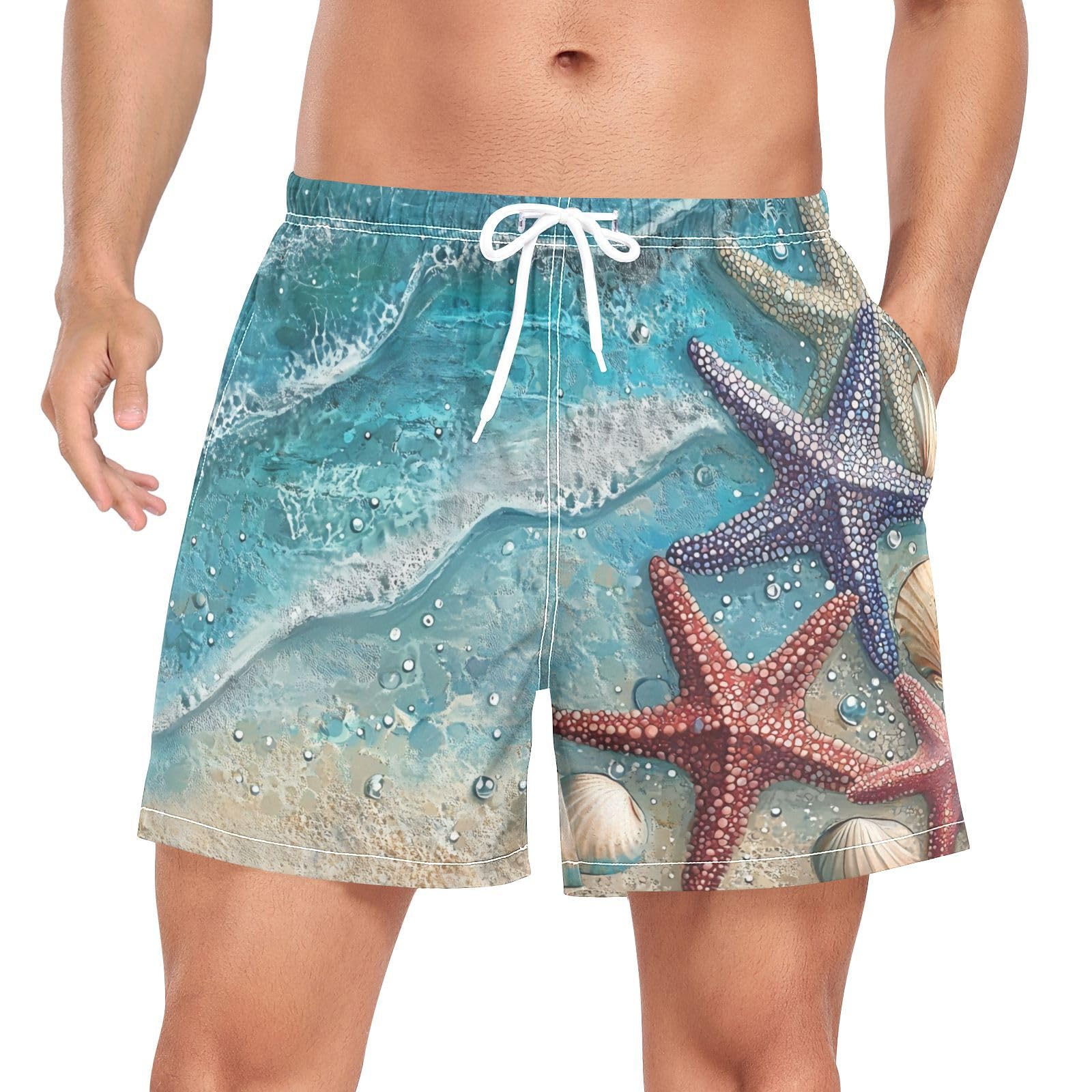 Bañador de secado rápido para hombre azul con estrellas de mar ideal para tardes de piscina 8
