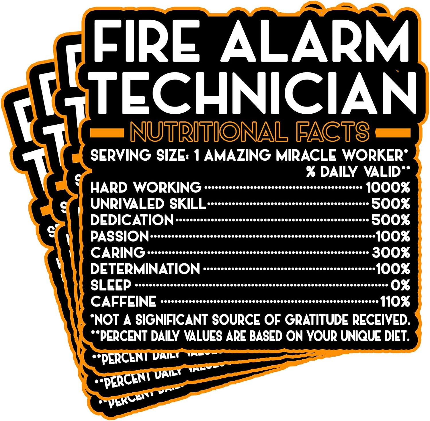 (4Pcs) Fire Alarm Technician Vinyl Decal Sticker – Nutritional Facts Quote for Laptops, Water Bottles, Cars – Gift for Coworker, Office, Birthday, Christmas – Waterproof Vinyl Sticker