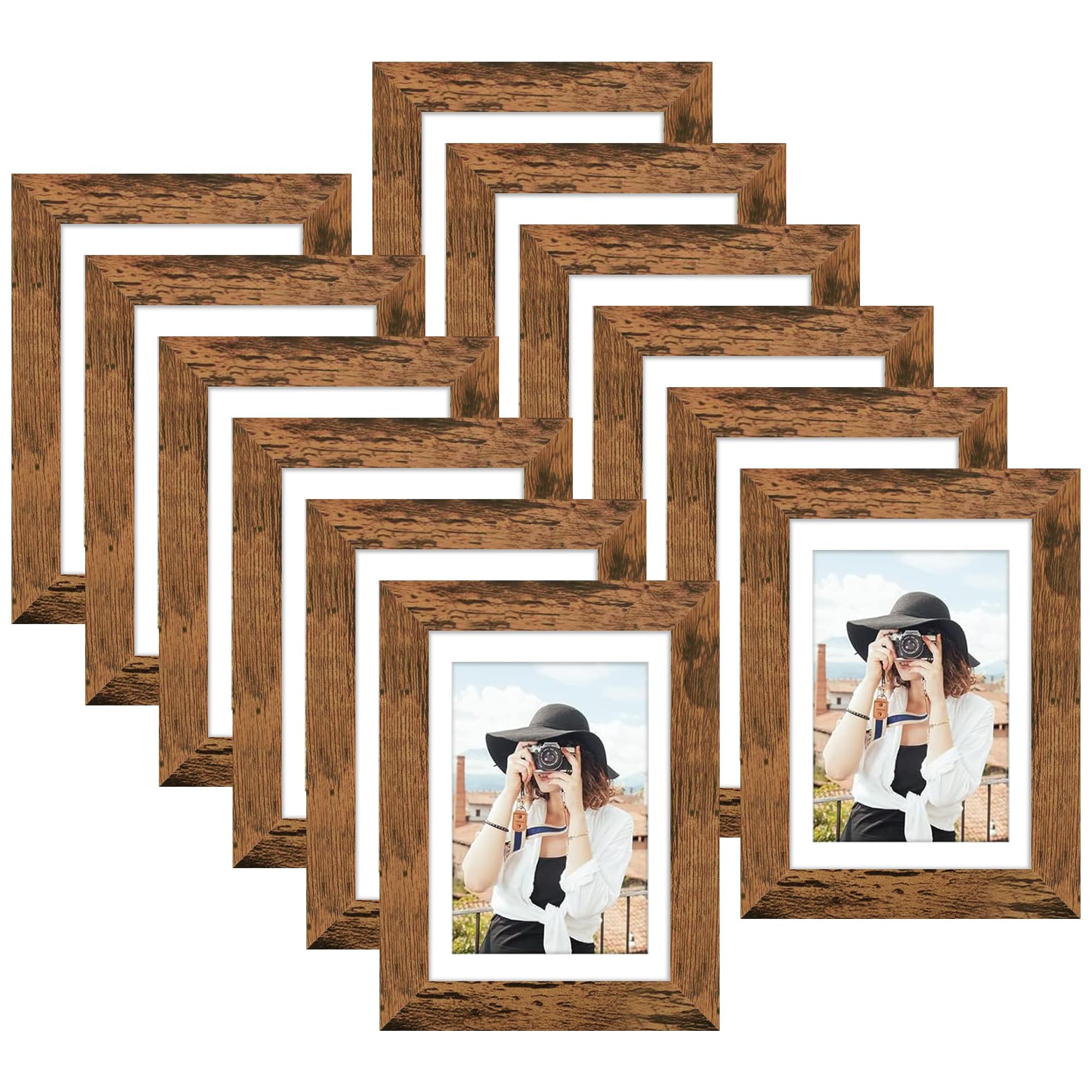 Photo 1 of ***FACTORY SEALED*** A4 Picture Frame Set of 12, Display 6x8 with Mat or 8.3x11.7 without Mat, Photo Frames for Wall Mounting or Table Top Display, Brown***FACTORY SEALED***