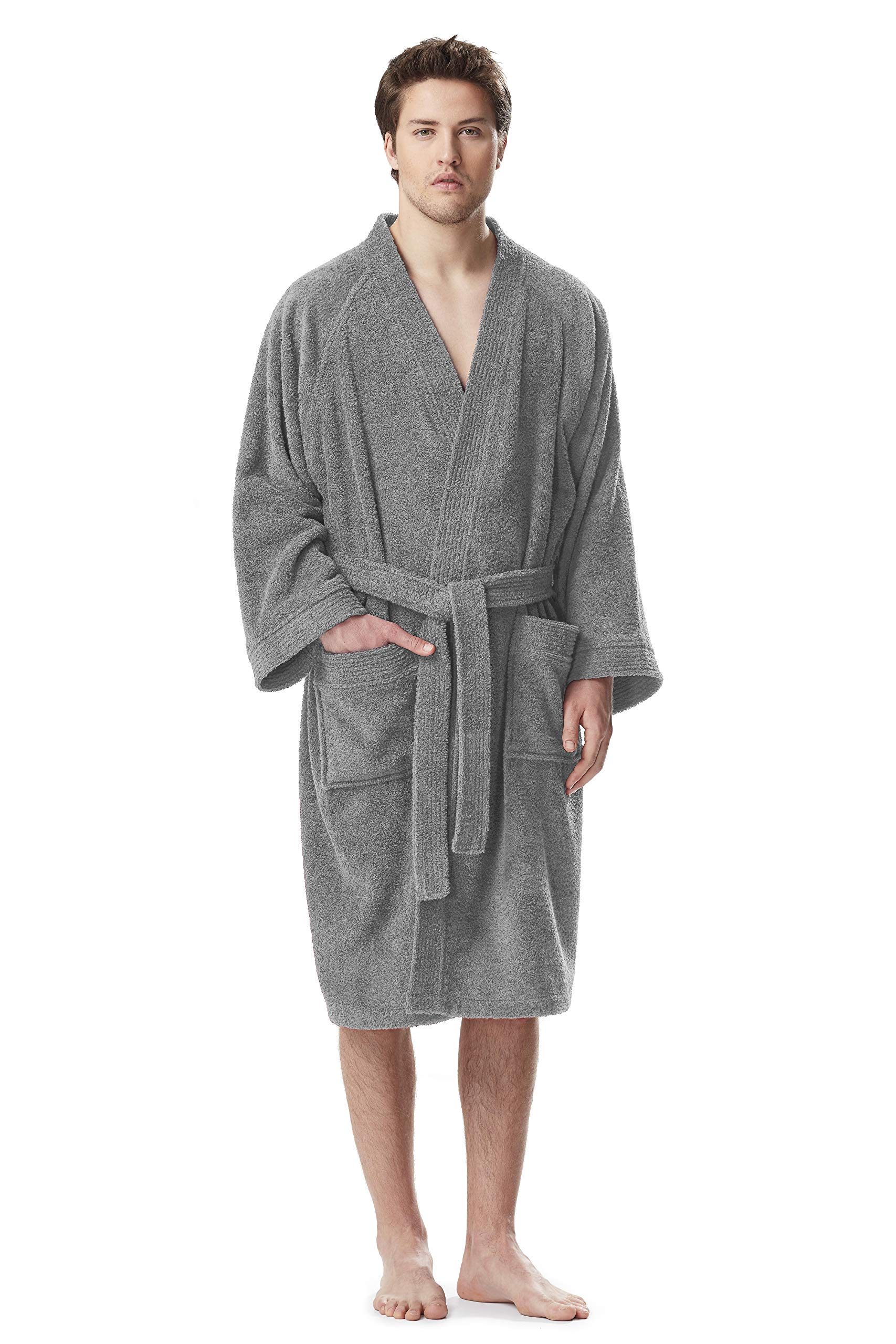 ArusMen's Short Kimono Bathrobe Turkish Cotton Terry Cloth Robe