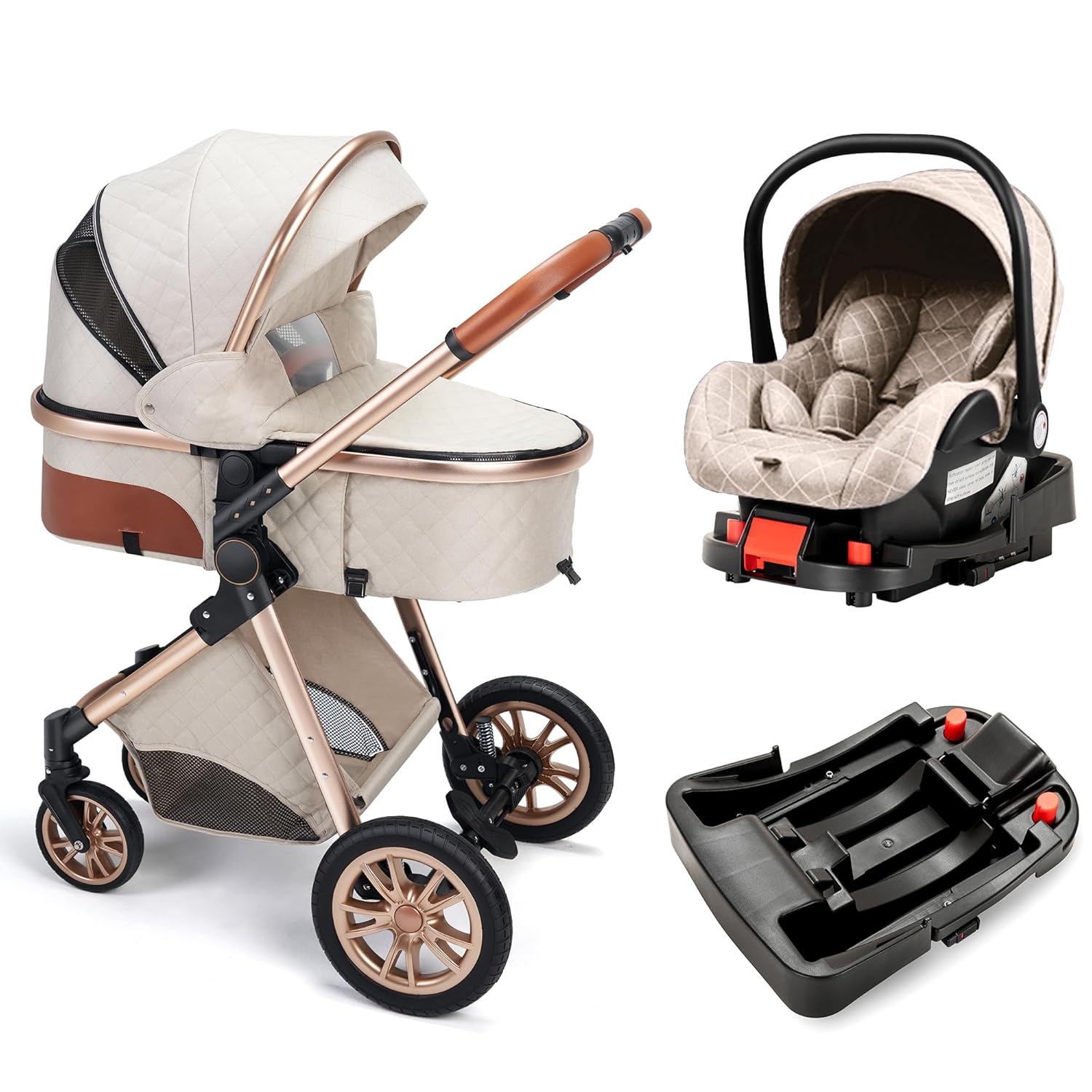 3-in-1 Convertible Baby Stroller with Bassinet Mode – Foldable Infant Stroller – Toddler Stroller with Reversible Stroller Seat Adjustable Bassinet (Beige with Base, 3in1 with Base) 3-in-1 Convertible Baby Stroller with Bassinet Mode – Foldable Infant Stroller – Toddler Stroller with Reversible Stroller Seat Adjustable Bassinet (Beige with Base, 3in1 with Base)