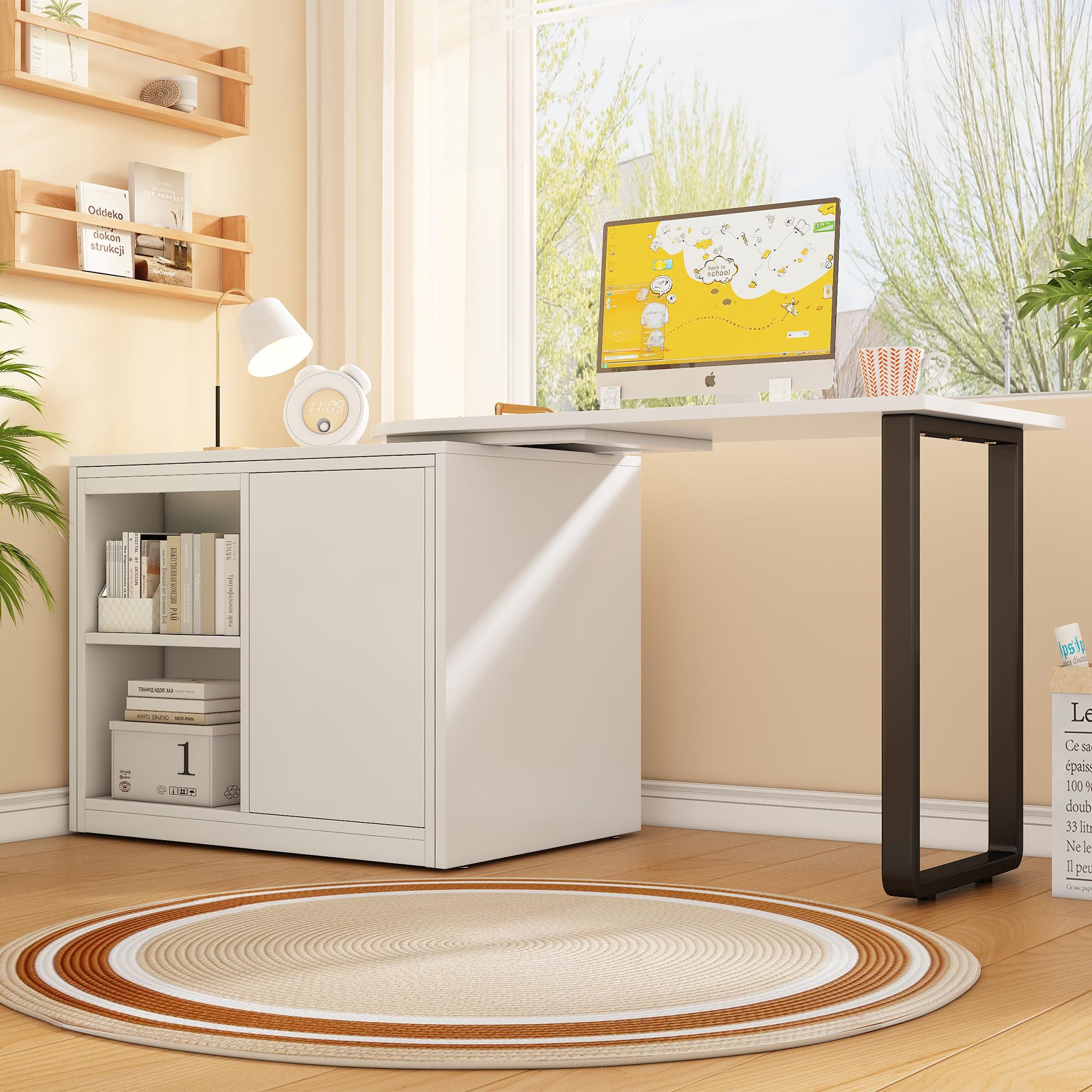 BTM 2-in-1 Klappbett mit Matratze Eckschreibtisch mit Stauraum und Rollen Bett mit Schreibtisch Schrank Gästebett Klappbar Weiß