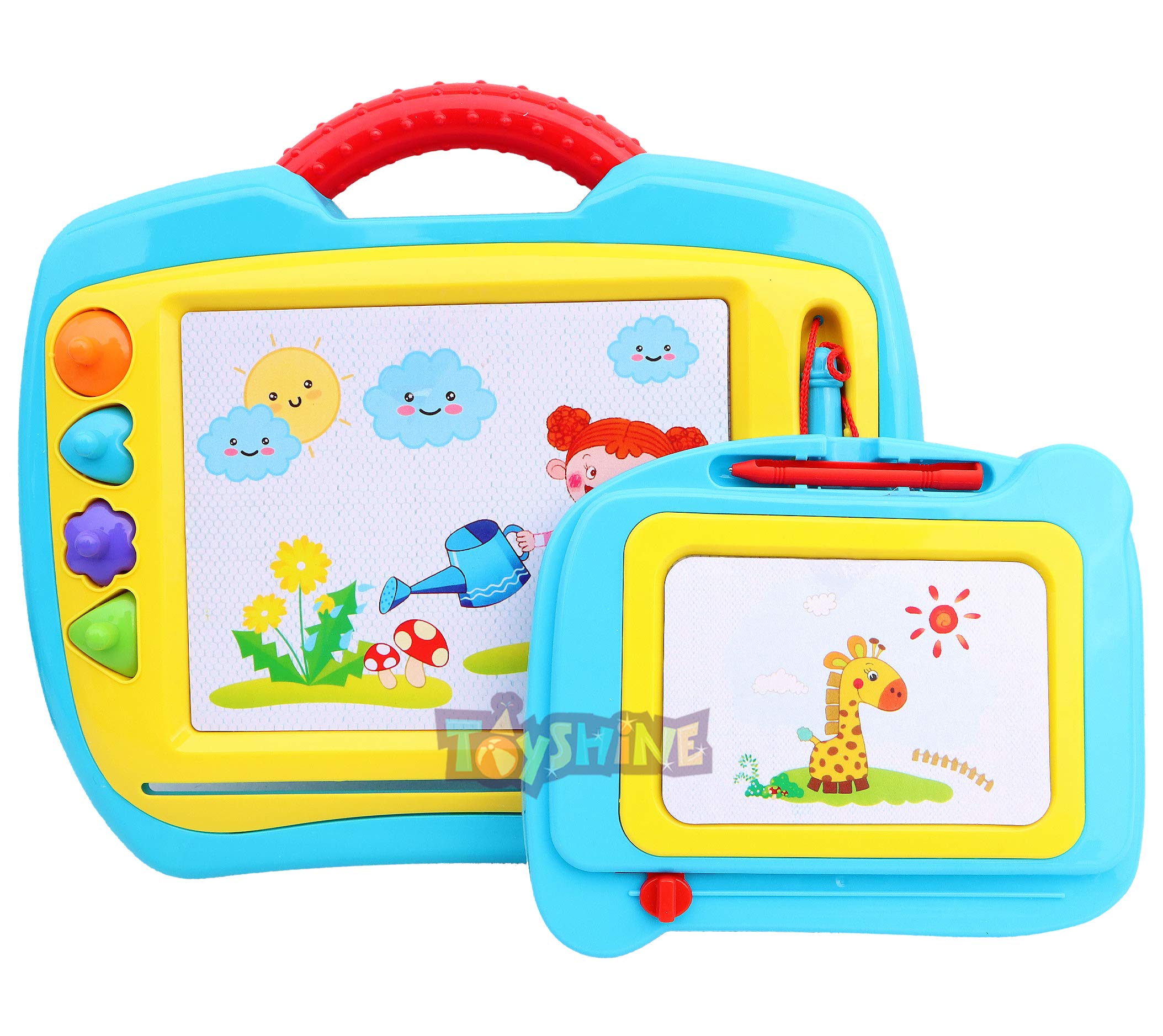 Toyshine Pack of 2 Doodle Board Magic Draw and Write Board with Magnetic Stamps, Assorted Color
