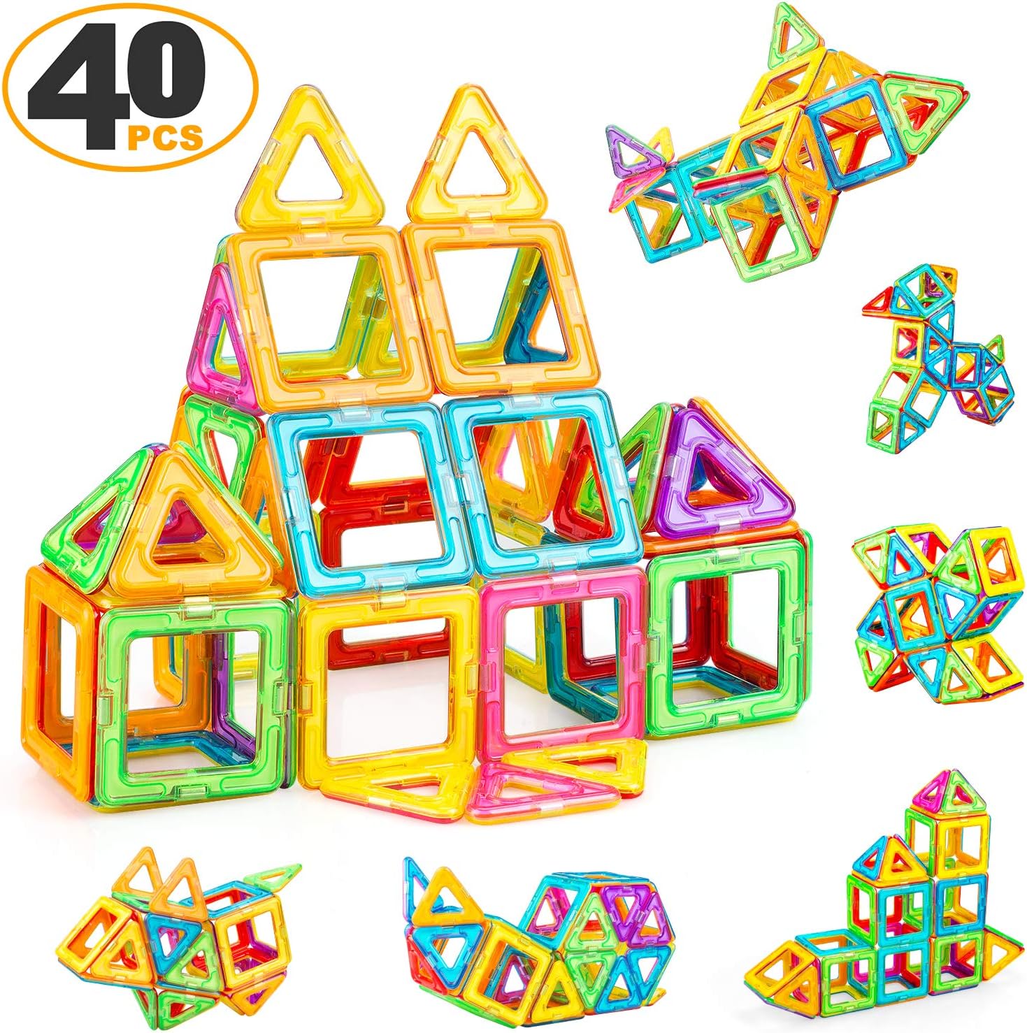 Utkwbs ZENFOLT Magnetic Blocks, Creative Magnetic Tiles Building Blocks Toys Set, 40 PCS Magnet Tiles STEM Preschool Educational Construction Kit for Preschool Toddlers, Kids, Girls, Boys