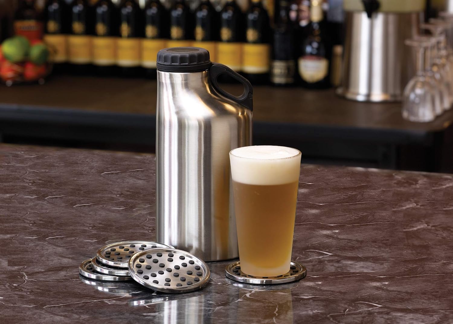 Service Ideas GRW64BS THERMO CRAFT GROWLER WITH Tethered Lid, 1.9L, BRUSHED FINISH