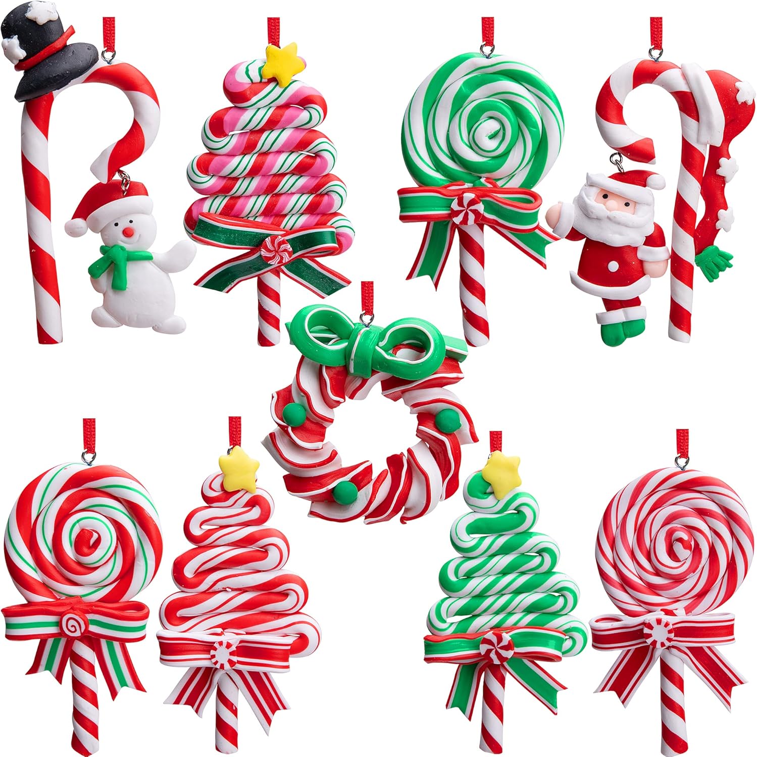 9pcs Christmas Lollipop Ornaments,Christmas Tree Candy Cane Ornament,Decorative Candies Polymer
