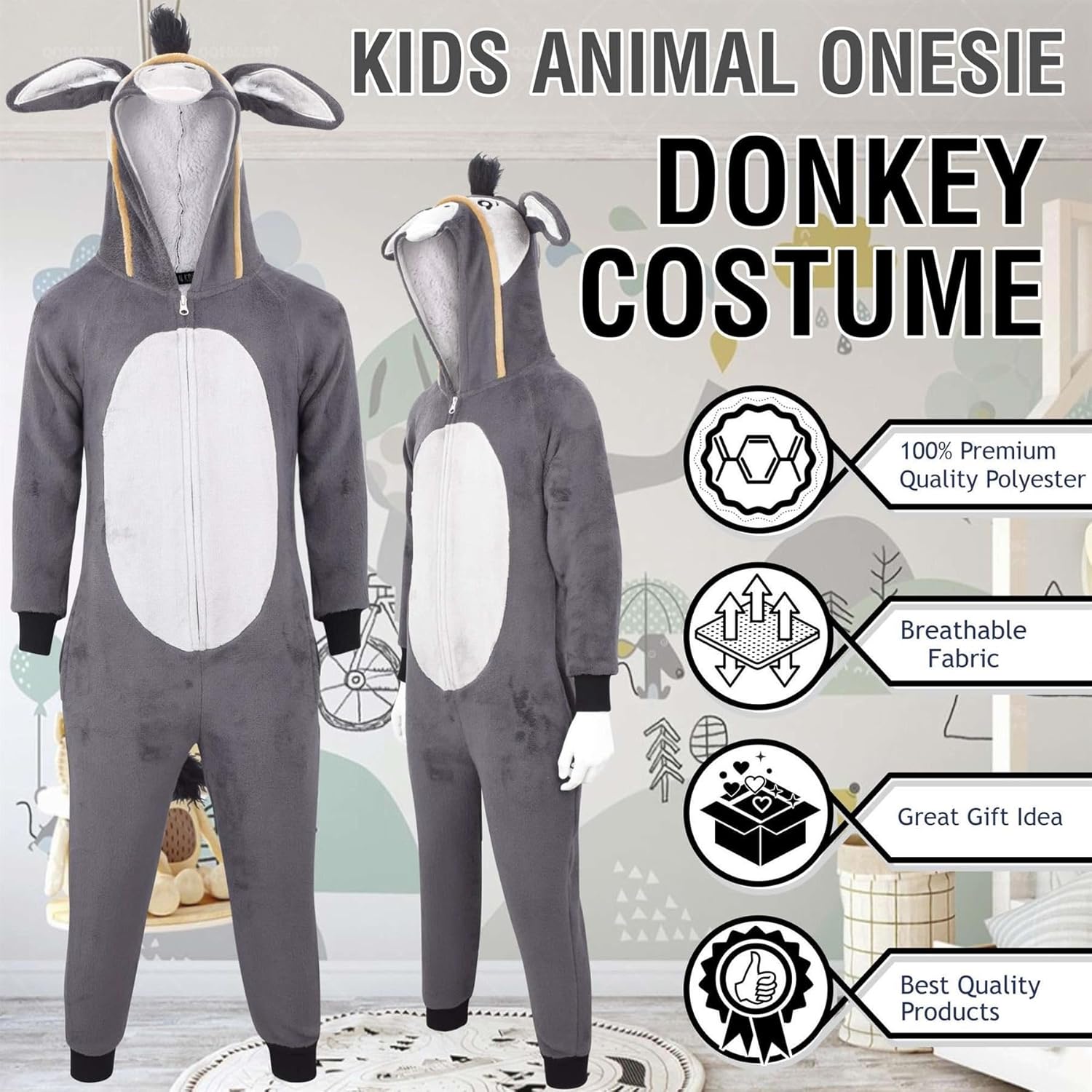 Xmas Nativity Donkey Costume Flannel Fleece Christmas Nativity School Play Donkey Fancy Dress Roleplay Costume - Image 6