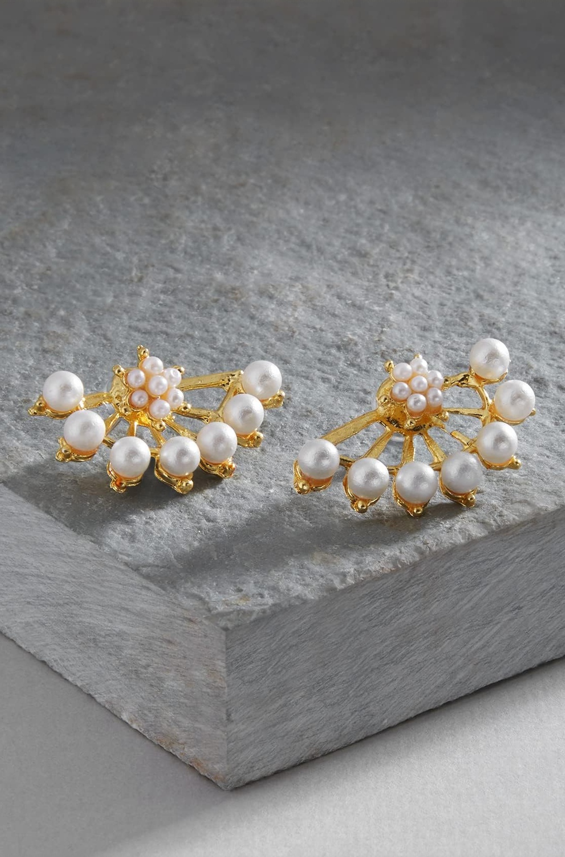 Gold Tone Pearl Embellished Jacket Earring For Women-ZPFK13689