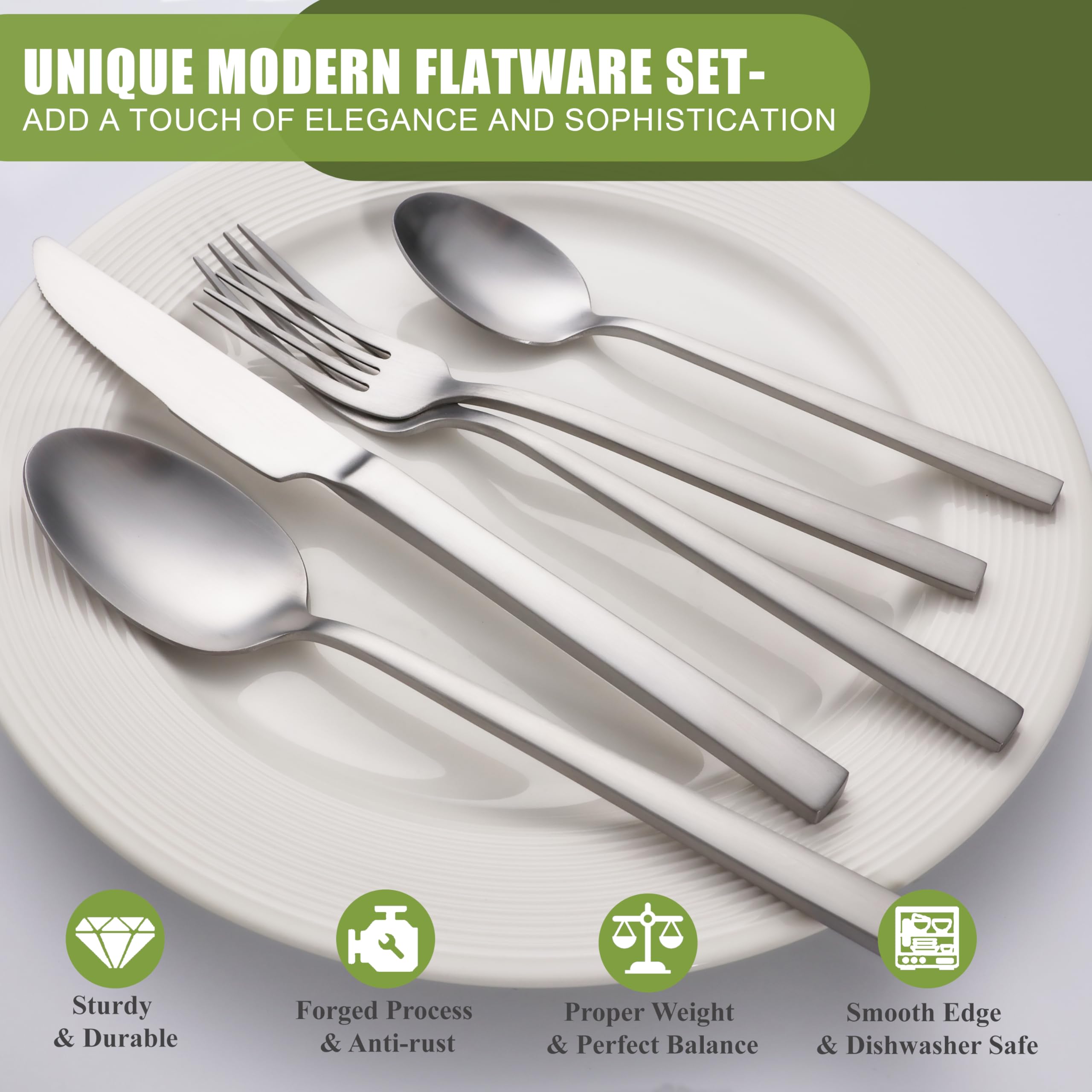 Forged Silverware Set for 8, Stainless Steel Matte Flatware Sets — Amazon image 6
