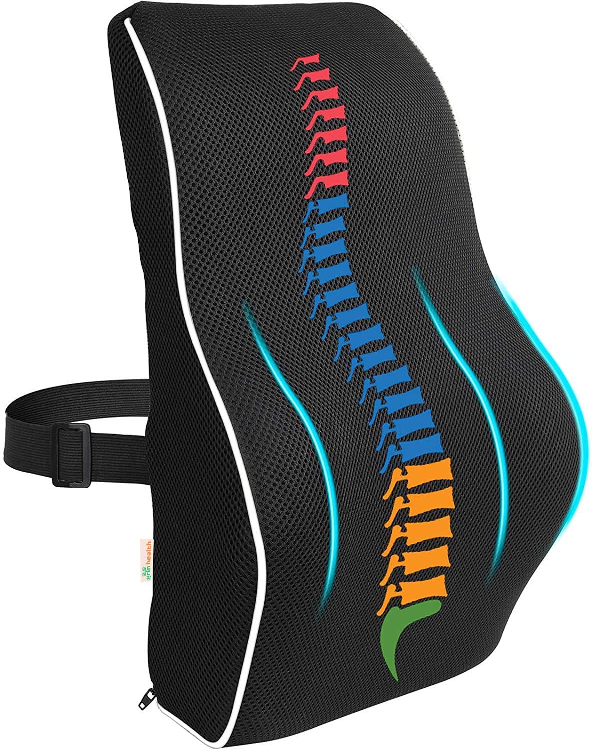 Grin Health Sit Right Ergonomic Back Support Memory Foam Backrest Lumbar Cushion