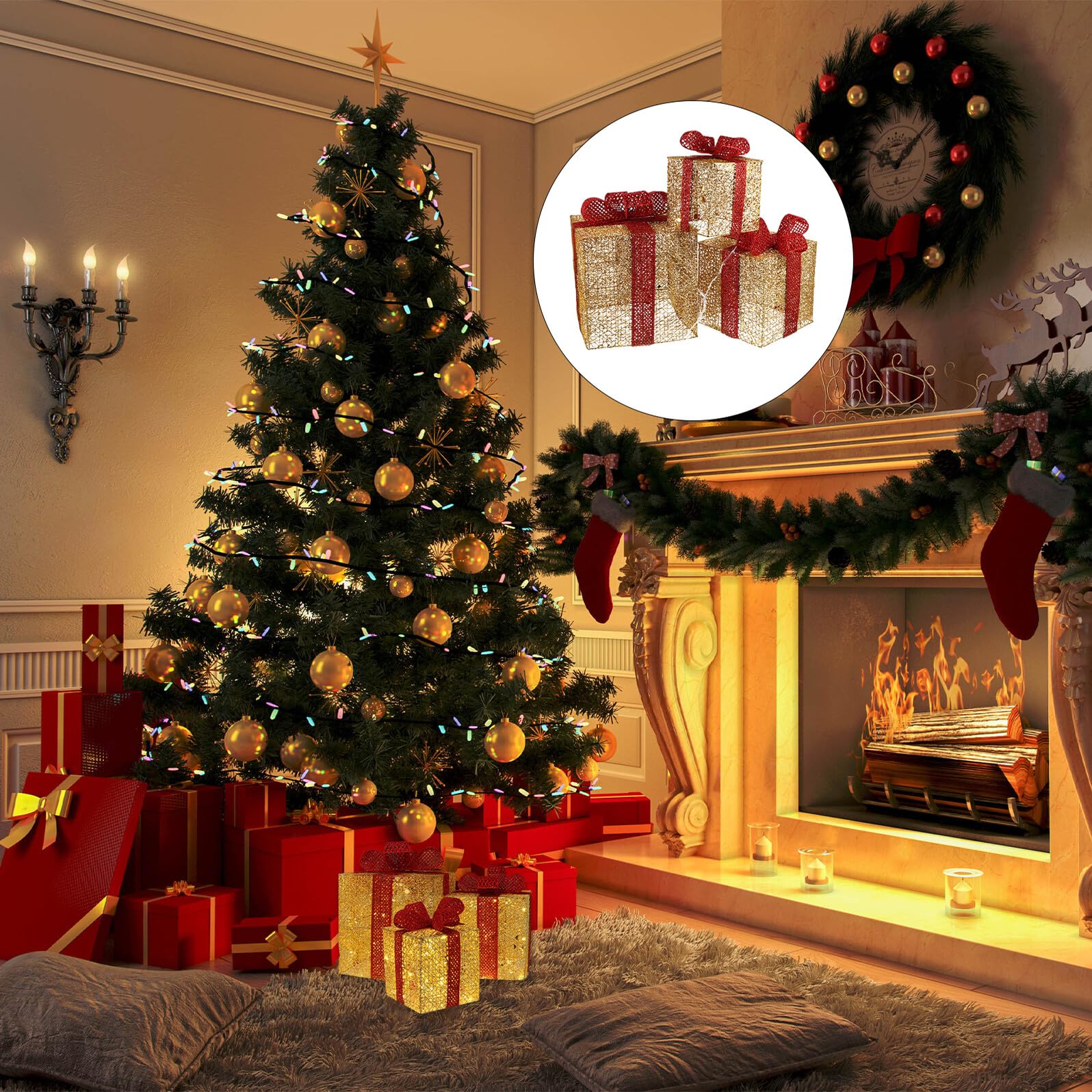 Weihnachtsdekoration LED Geschenkbox 3 Stück Leuchtende Tisch und Fensterdeko Wiederverwendbar Sicher für Senioren