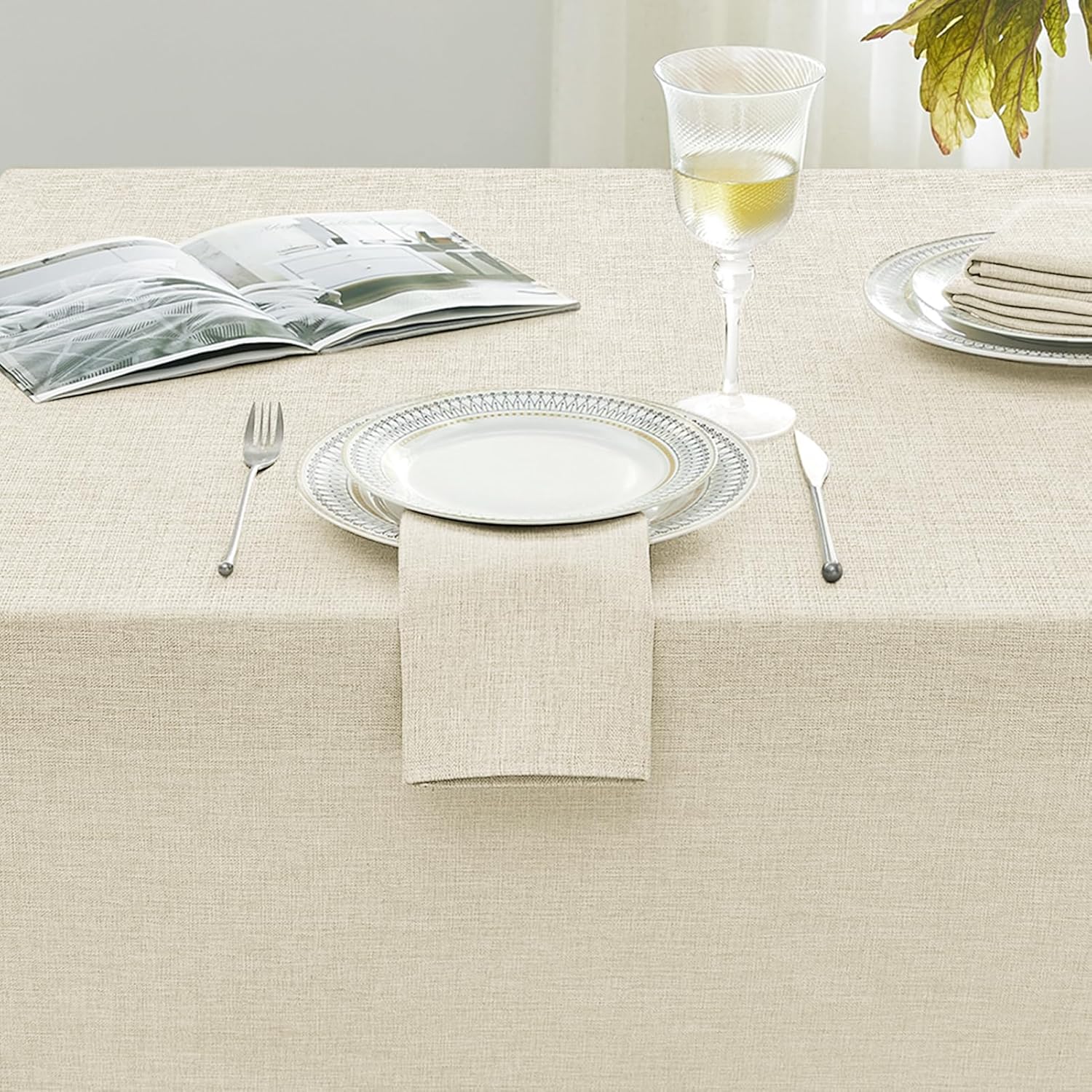 Softalker Large Cream Tablecloths Rectangular 60x120 inch Linen Textured Table Cloth Outdoor Waterproof, Stain and Wrinkle Resistant, Table Cloths for 6/8 Foot Rectangle Tables Decor for Garden Party