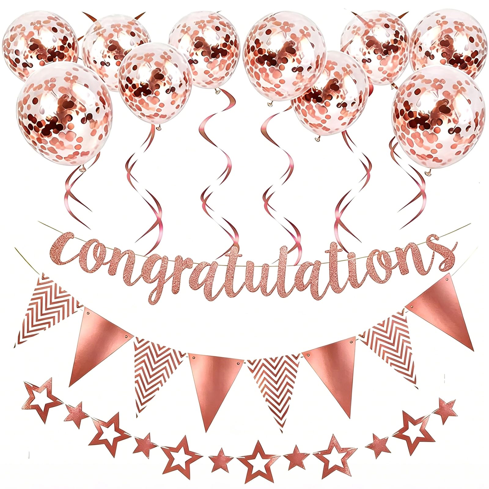 Congratulations Banner, Congratulations Balloons, Graduation Decorations, for Wedding, Retirement, Graduation, Anniversary Party Decorations （Rose Gold）