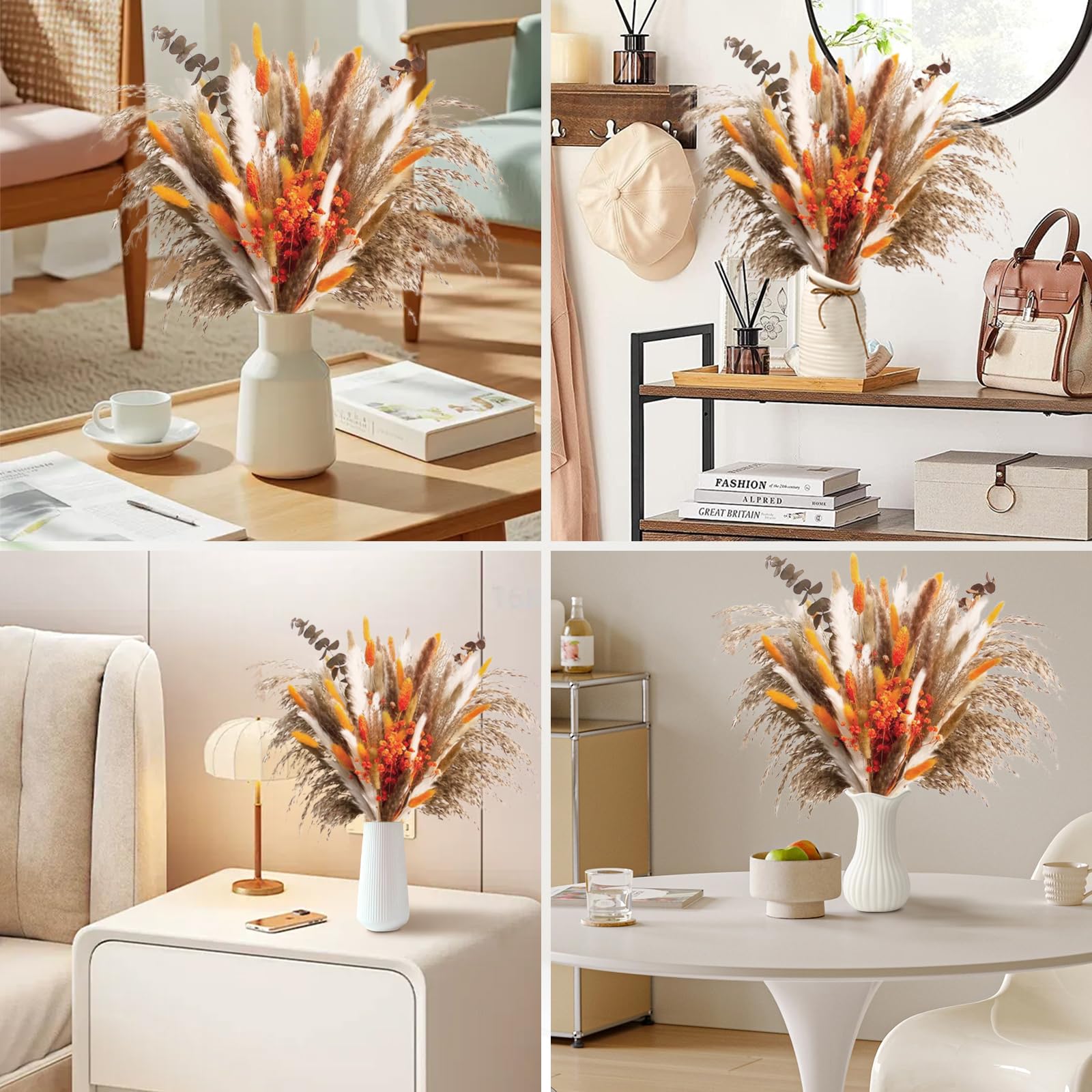 Pampasgras, gedroogde bloemen, decoratie, 115 stuks, natuurlijk, pluizig pampasgras, gedroogde bloemen voor boho-decoratie, woonkamer, tafeldecoratie, hal, slaapkamer, bruiloft, droogbloemenboeket