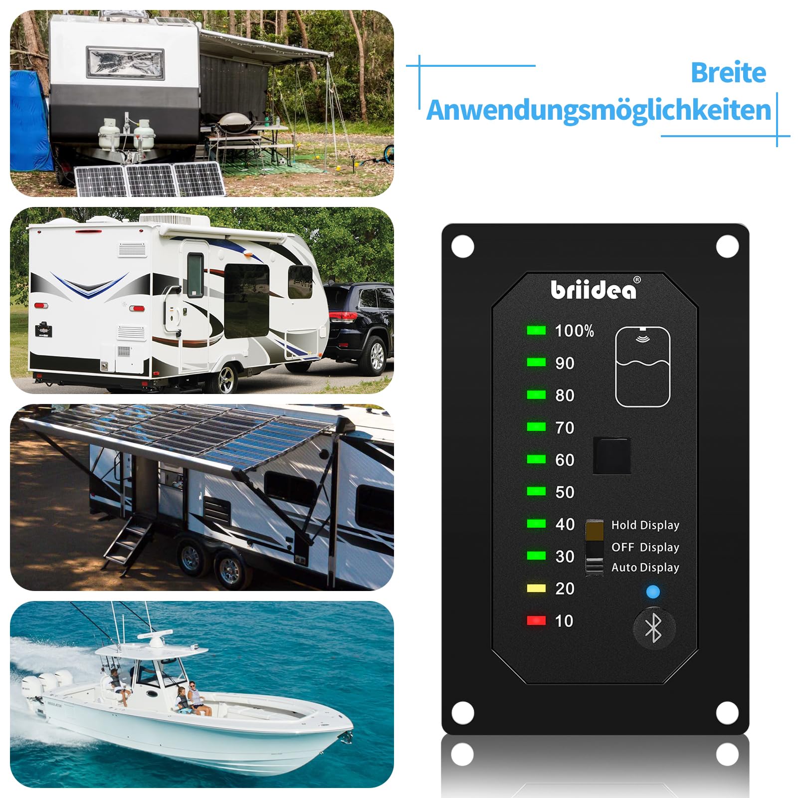 briidea Bluetooth Füllstandsanzeige Wassertank für Wohnmobil mit App & LED-Anzeige, Präzise Messung, Auto-Sense-Funktion, Sicherstellung der Wasserversorgung für Wohnmobile, Boote, Wohnwagen, HRWL
