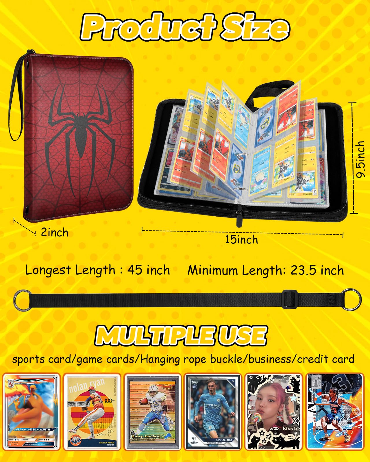 Football Card Binder With 440 Pockets – 55 Removable Pages, PU Leather, Zipper Closure For TCG & Sports Cards - View #2