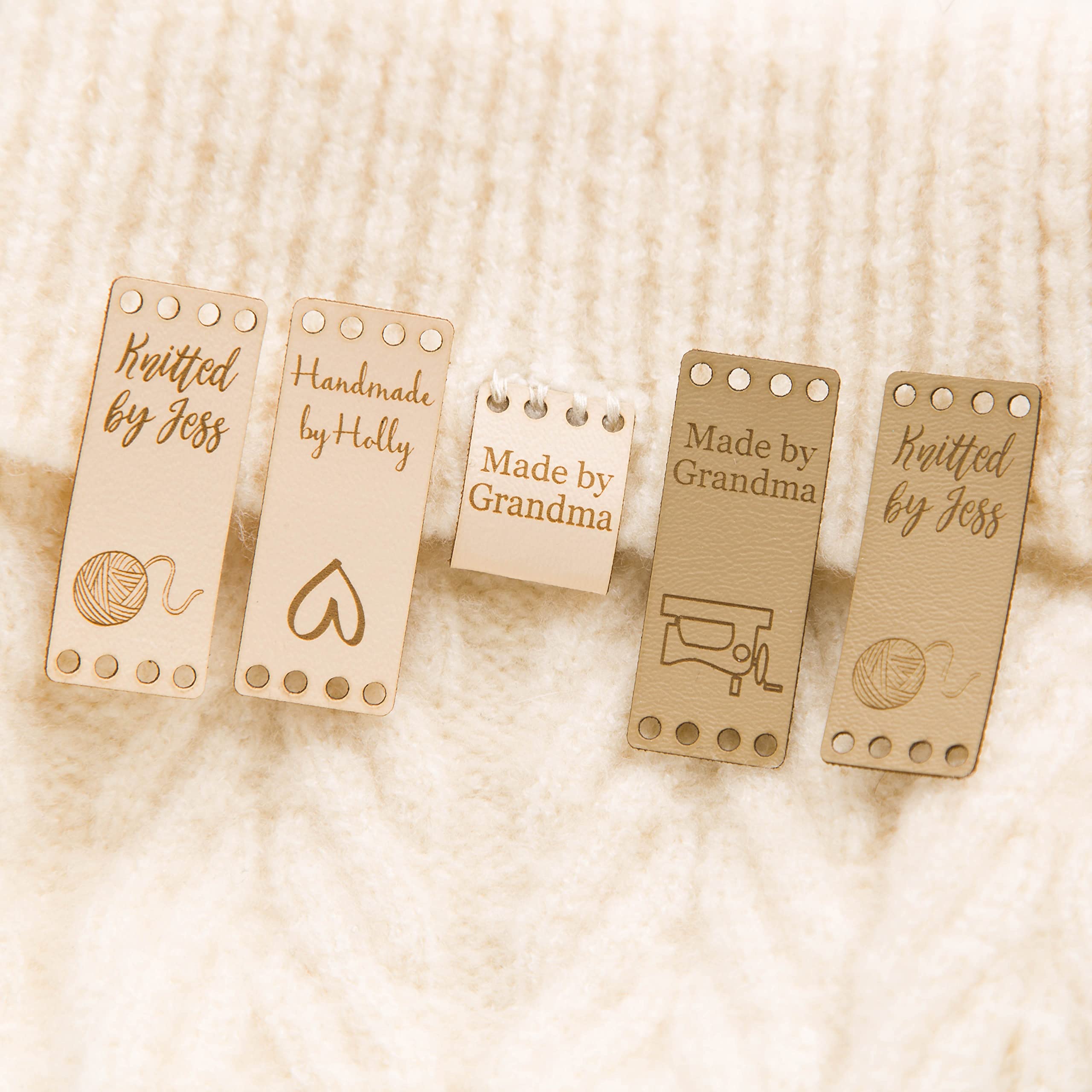 Personalised, Sets of 10, 25, 50, 75, 100 Rectangle Loop, Faux Leather, Custom Knitting, Clothing Crochet Tags, Sew on Labels