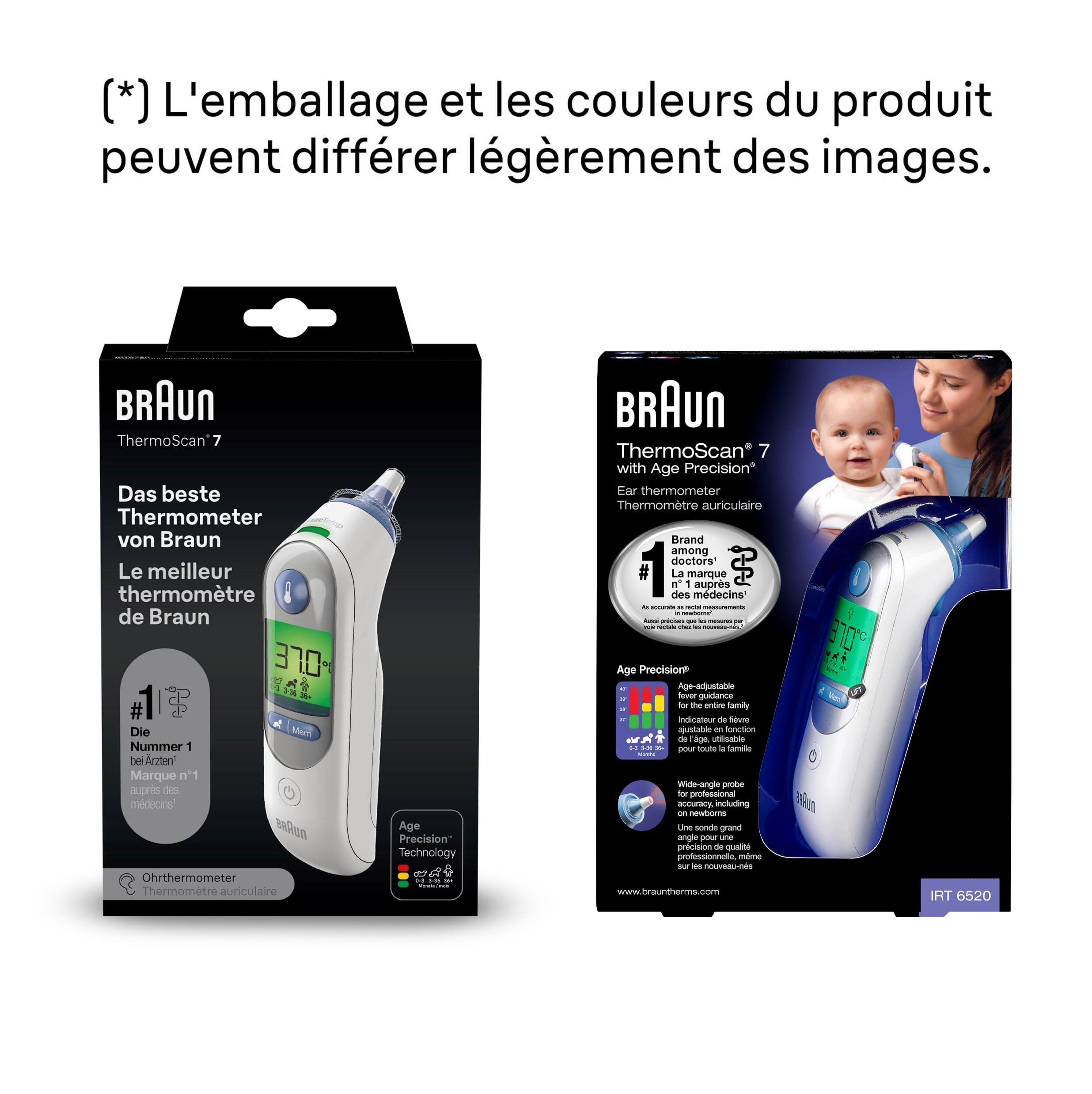 Braun ThermoScan 7 Thermomètre auriculaire | Technologie Age Precision | Affichage numérique avec code couleur | Convient aux bébés et aux nourrissons | Marque #1 auprès des médecins(1)
