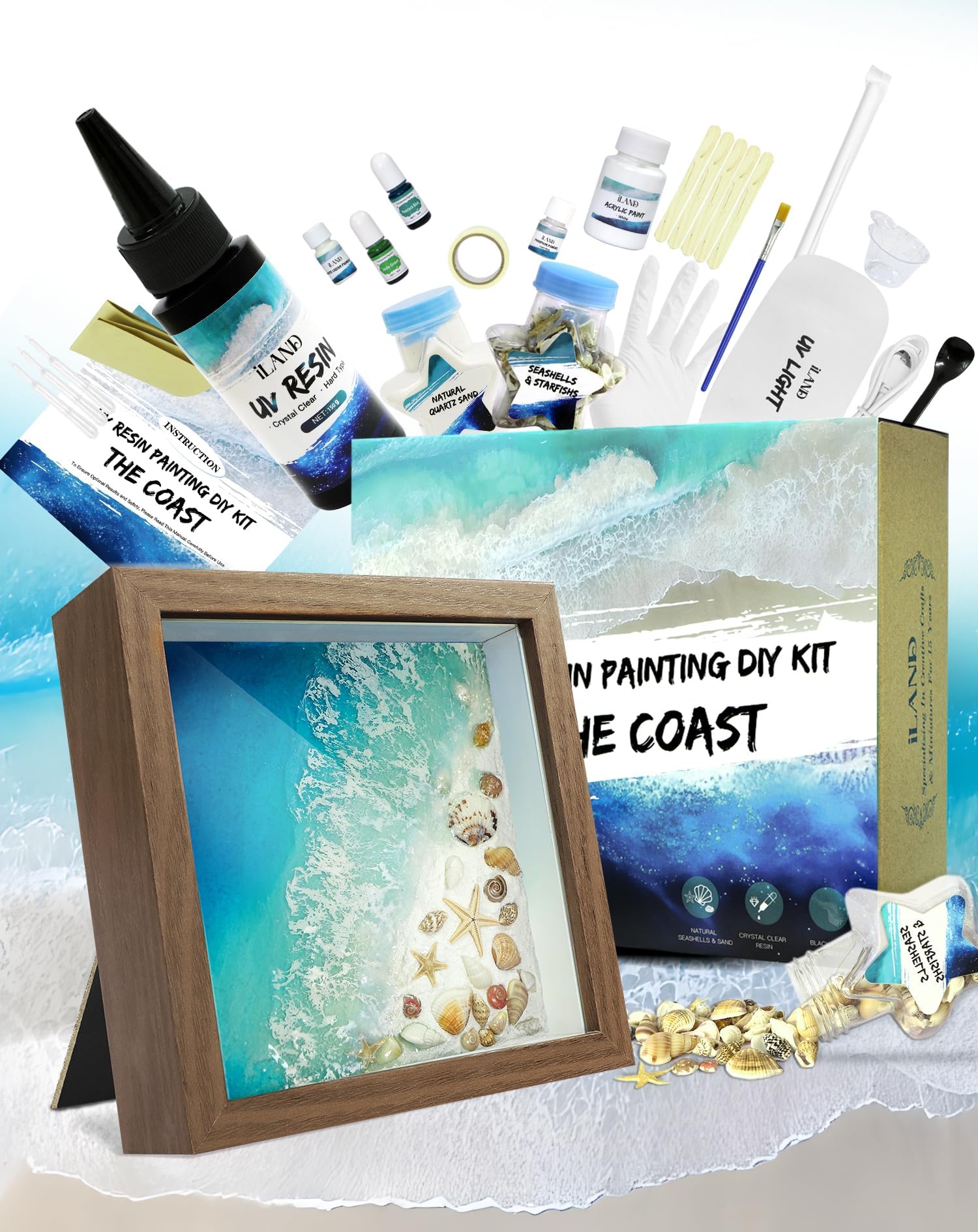 Kit de arte de resina para manualidades de iland para adultos, ideal como regalo para la playa o el océano, para hacer manualidades nocturnas o pintar para una cita nocturna en pareja. También es un regalo para el Día de la Madre para mujeres astutas.