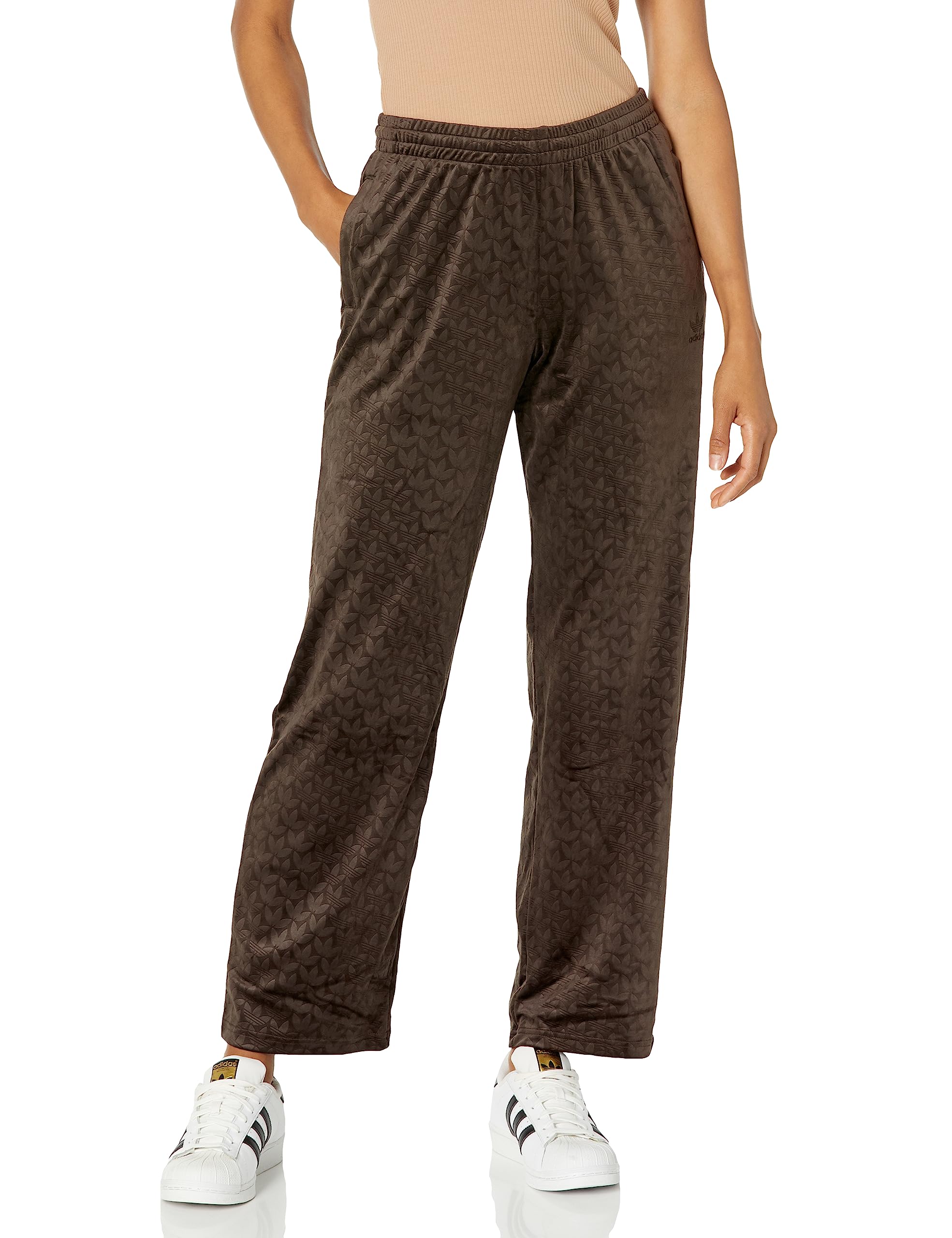 New Adidas Girls Originals Women's Velour Straight Pants Dark Brown Dark/Brown Qh927 Medium