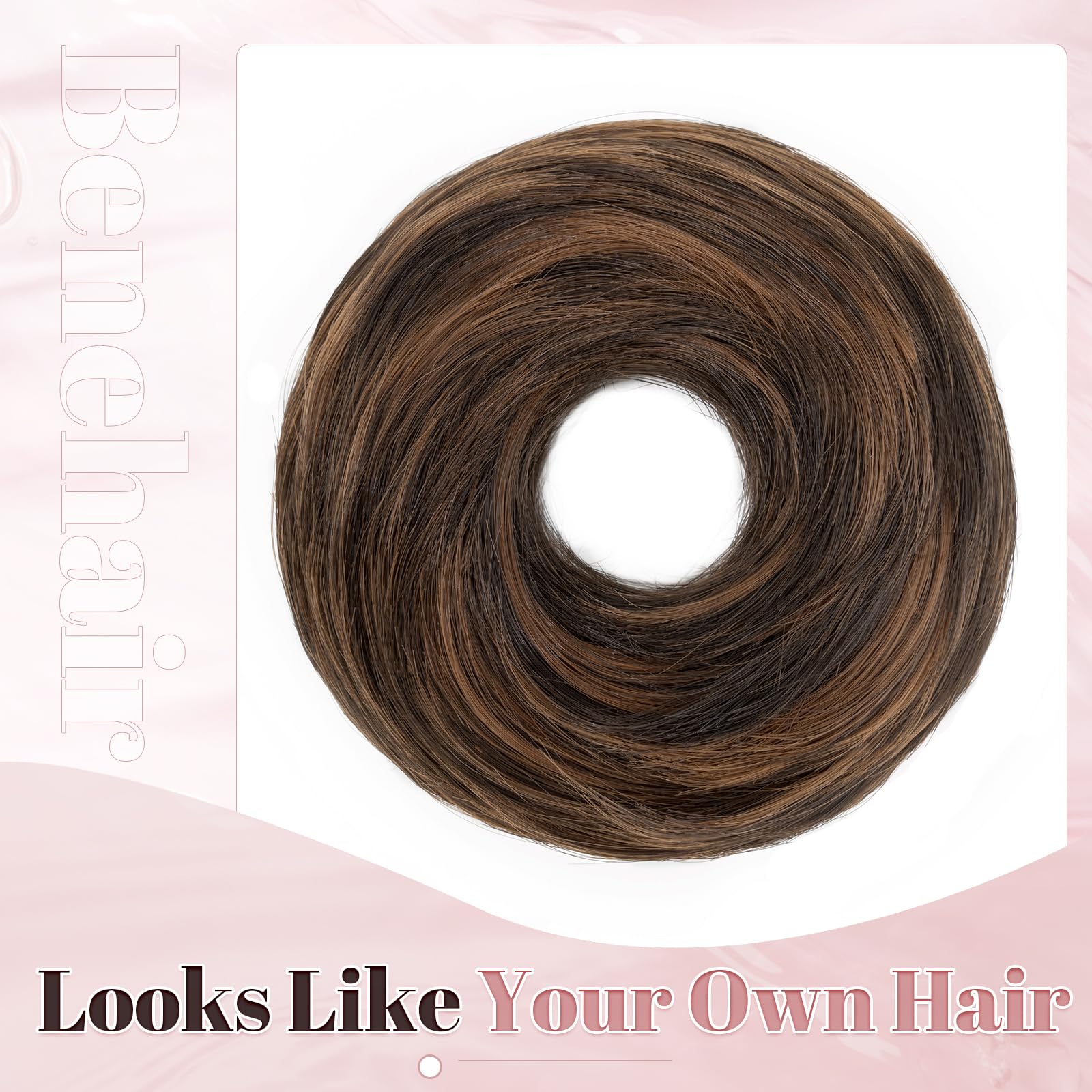 Benehair Curly Hair Buns Scrunchies - Synthetic Ponytail Bun Extensions - Light to Dark Brown Hair Pieces for Women (55g) - Image 3