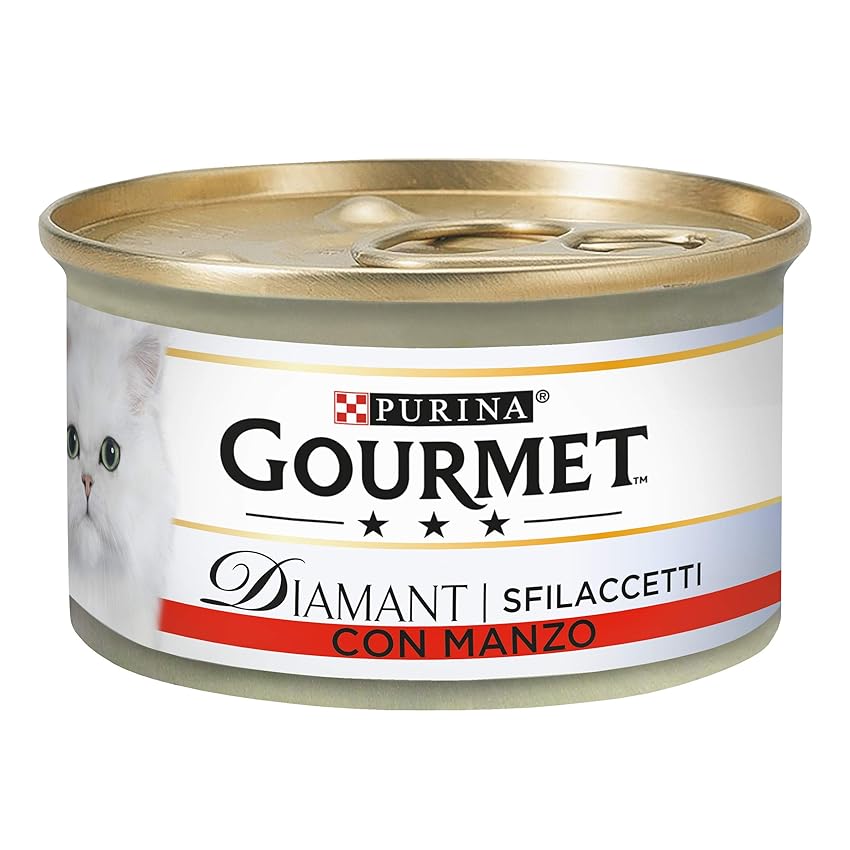 GOURMET Diamant Cibo Umido per Gatti Adulti Sfilaccetti con Manzo 24 Lattine da 85g