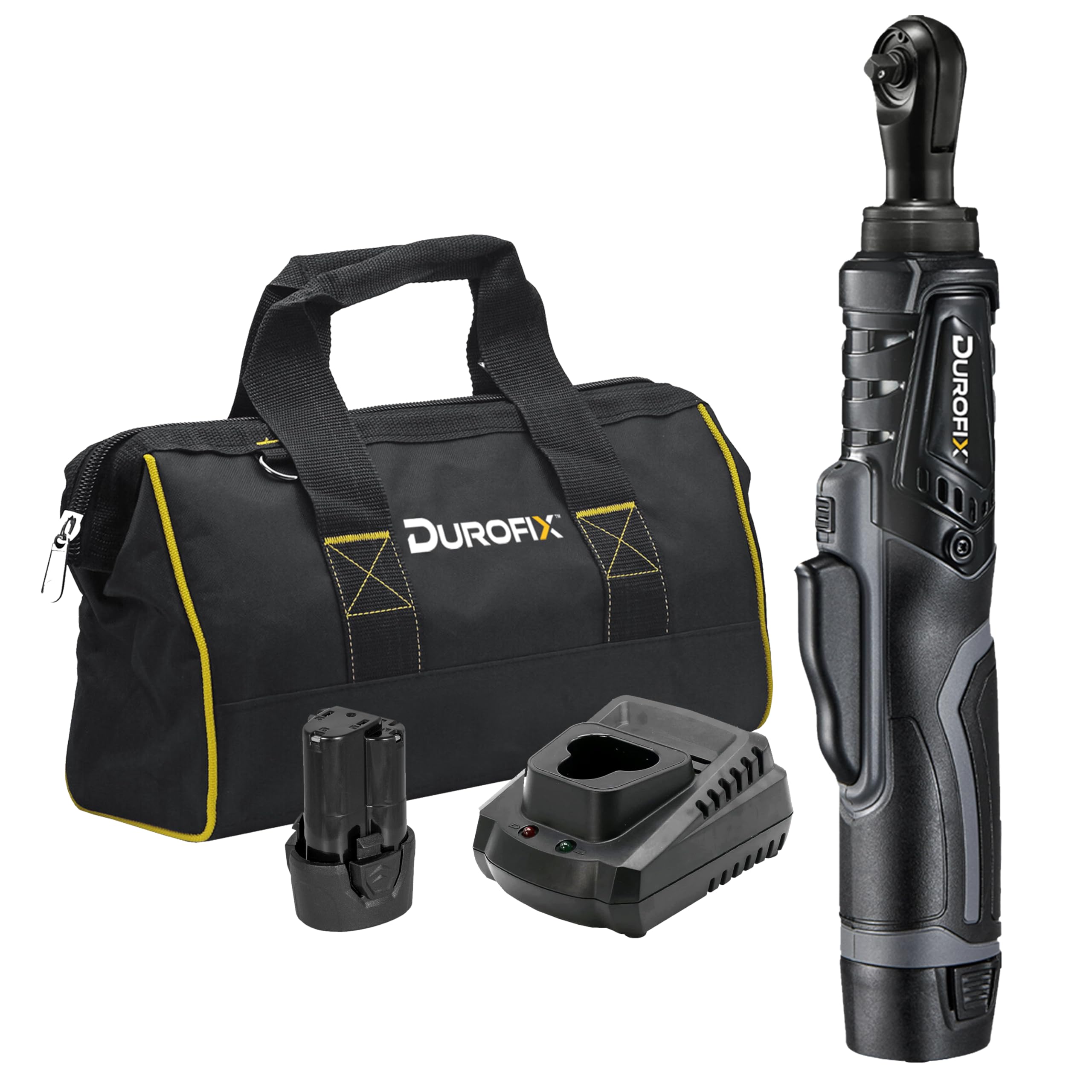 Durofix RW1210-2P2G G12 Brushless Electric 1/4” Cordless Ratchet Wrench Set Power Tool Kit | Tool Set Includes 2 x 12V (10.8V) Lithium-Ion G12 Battery Packs, Plus Charger & Canvas Bag