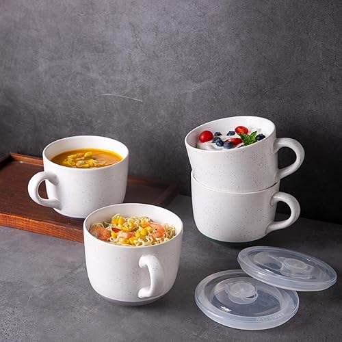 Miniatura 7 de AmorArc Tazas de sopa de cerámica con tapa, tazas de sopa grandes de 24 onzas con Hanlde para café, cereales, ensalada, fideos, té, tazones de sopa,