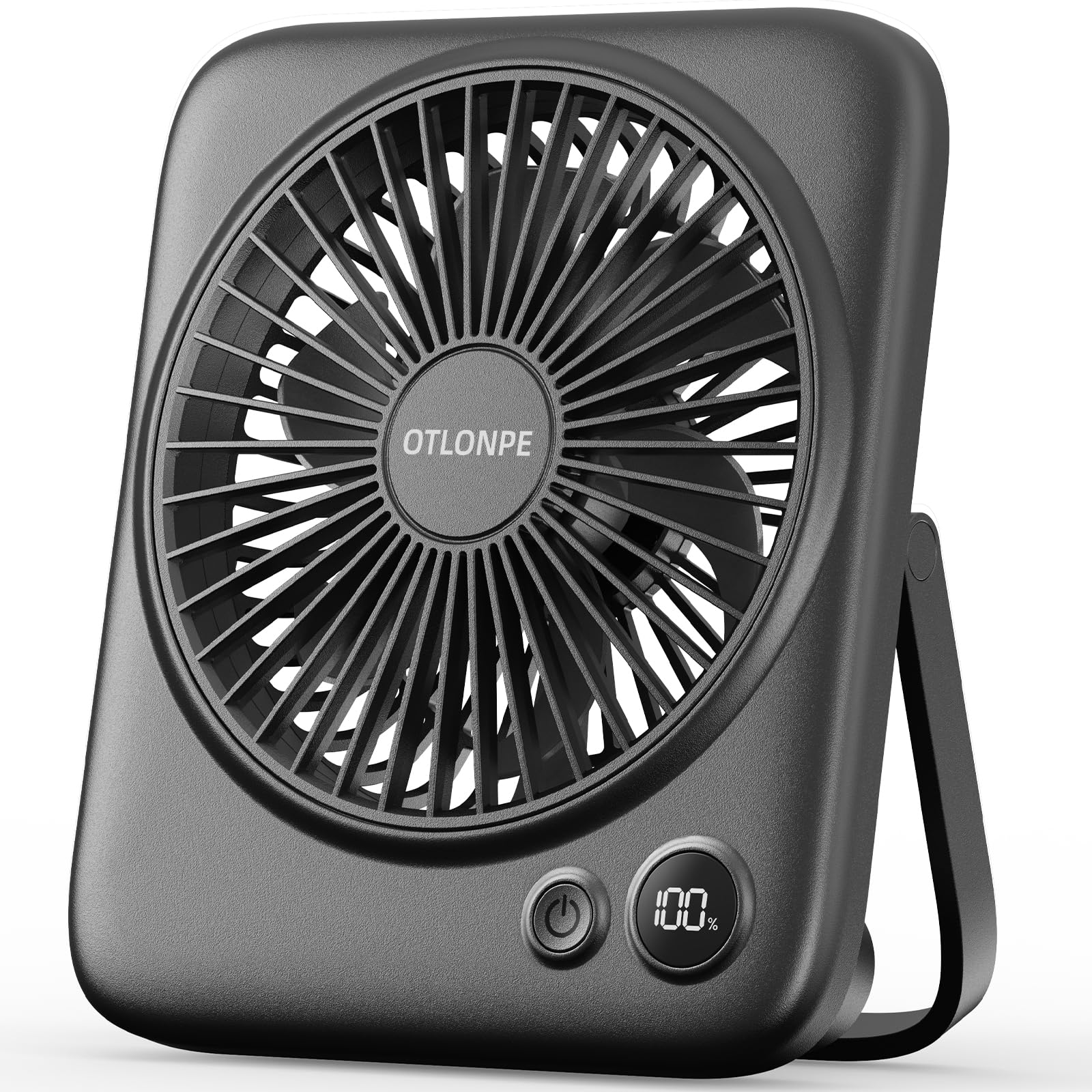 Otlonpe Portable Desk Fan, 4000mAh Small Rechargeable Quiet Personal Fan Battery-Operated & USB-Powered with LED Display for Bedroom Travel Sleeping Table Office Home Use, Cordless, 4-Speed, 6.5 Inch