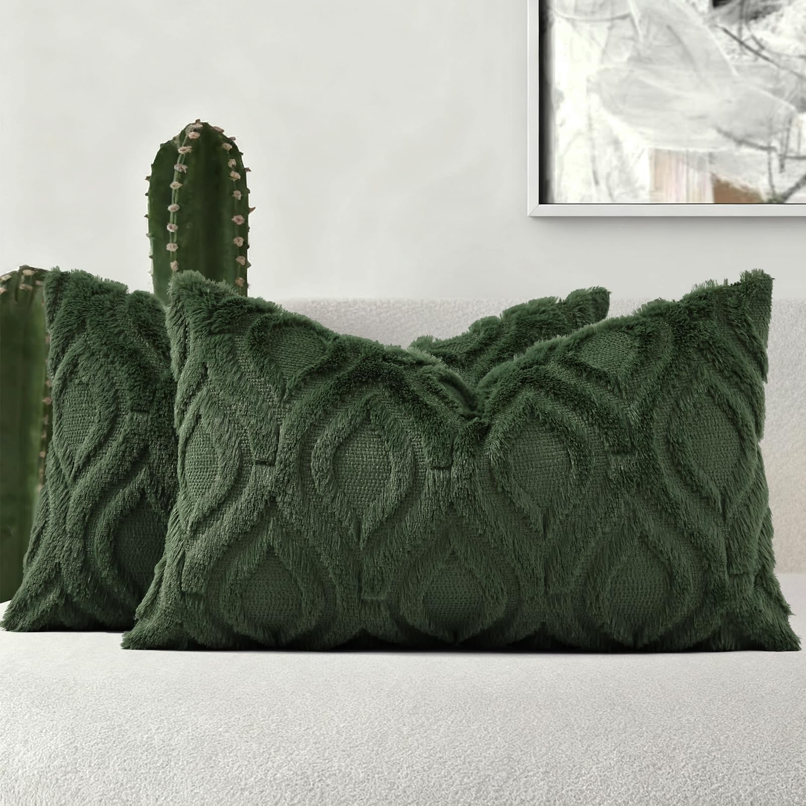 decorUhome Faux Fur Plush Forest Elf Throw Pillow Covers 12x20 Set of 2