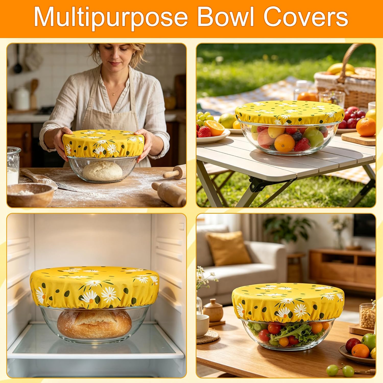 Reusable Bowl Covers for Bread Proofing Set of 5 Bread Bowl Cover with Elastic Band Fit Your Bowls 4" to 12" Durable Fabric Covers Sourdough Bread Baking Supplies
