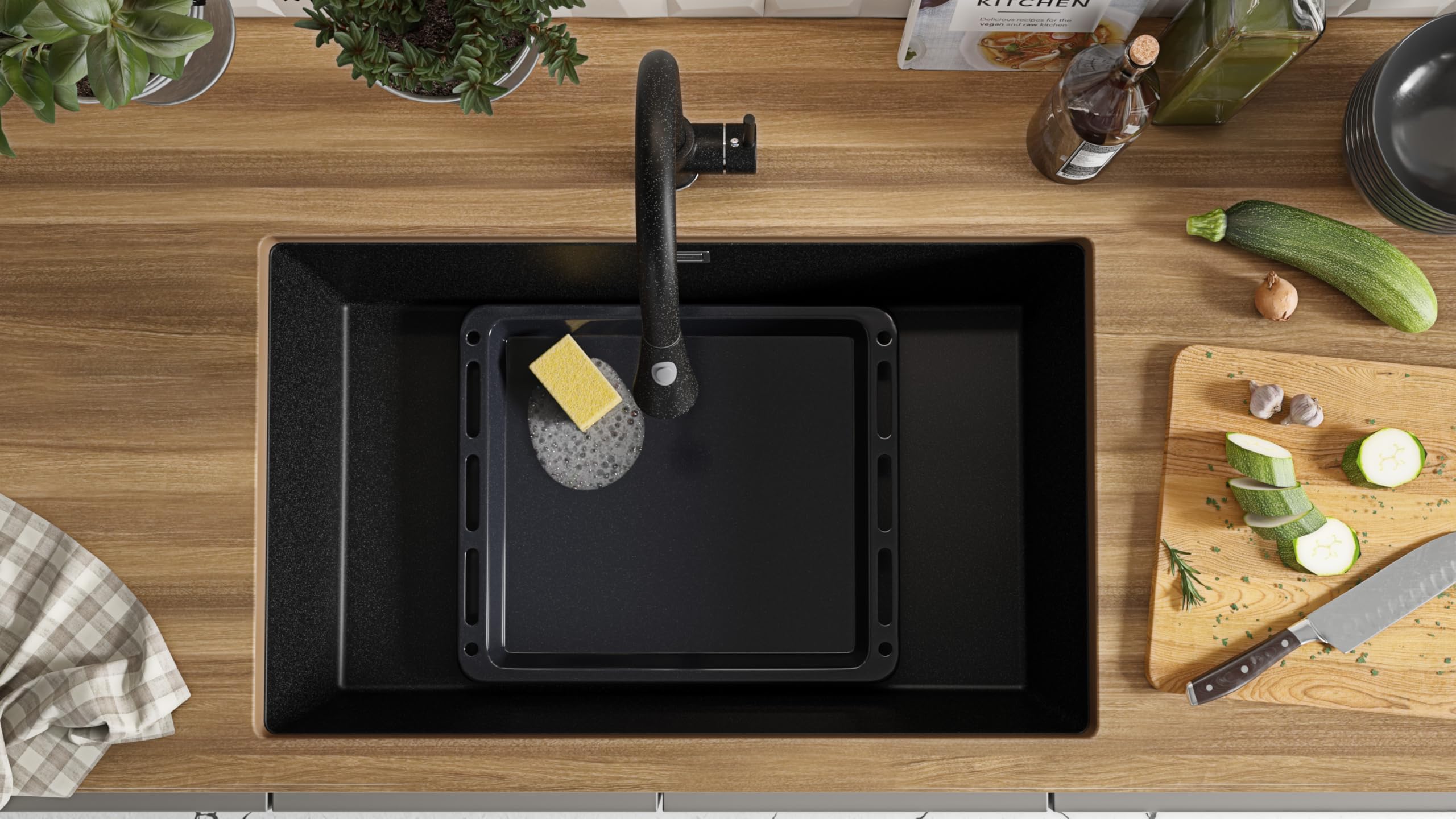 PRIMAGRAN Evier sous Plan au Meuble 80cm + Kit de Vidage, 76x47cm
