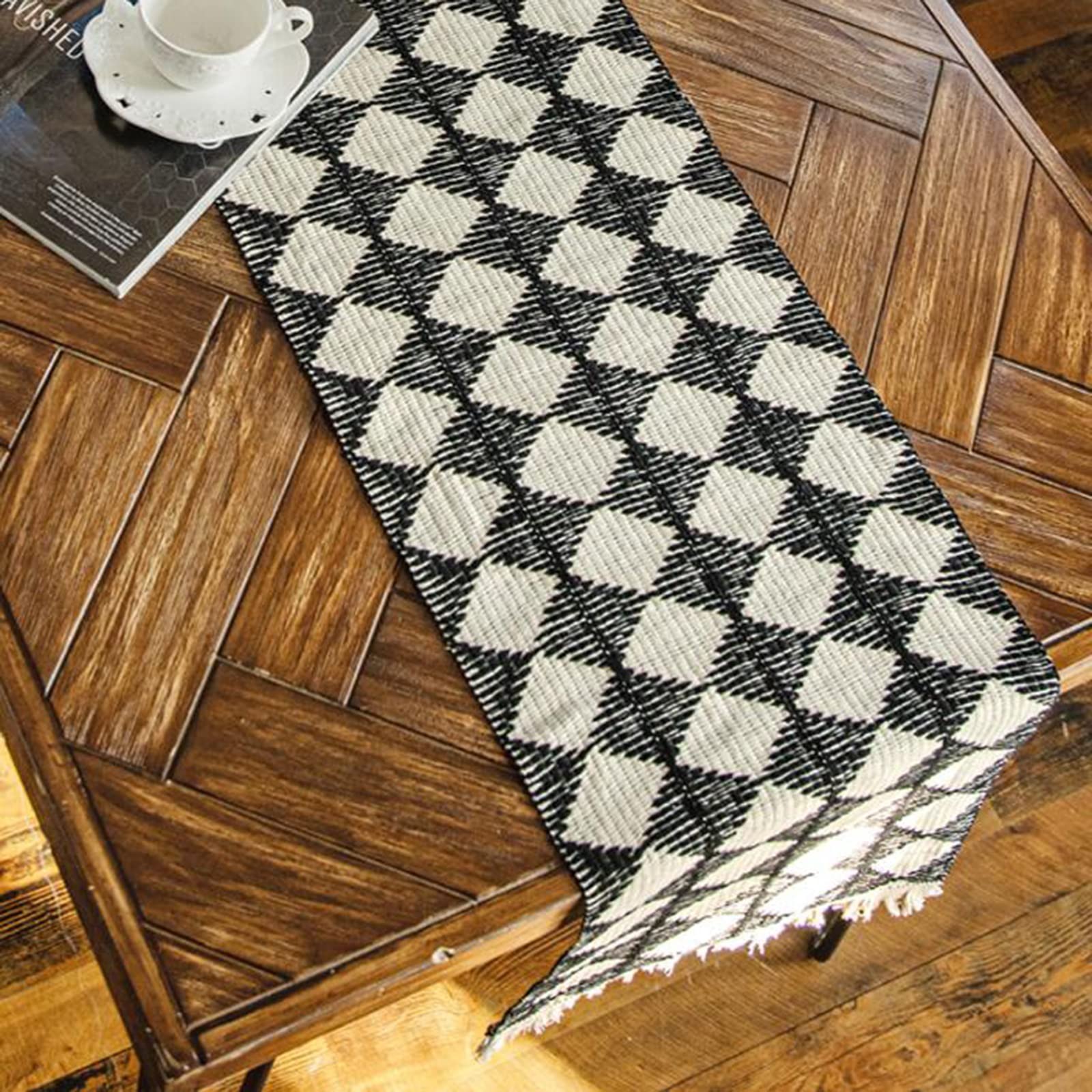 Chemin de Table à Franges en Coton et Lin, Chemin de Table à Manger ou Commode Gris à Point d'ourlet Fait à la Main pour Mariage, décoration de Festival (Couleur : Blanc, Taille : 30 * 180 cm)
