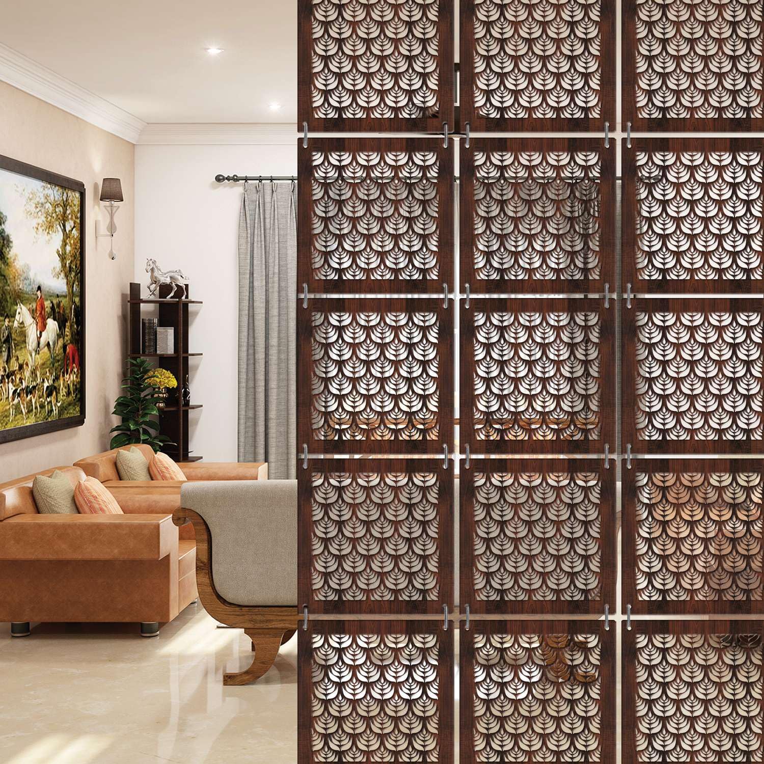 RANDOM 12-Piece Hanging Room Divider with Hooks Modern Decorative Partition Panels for Bedroom Living Room Dining and Pooja Ghar (RSD-4142)-image-3