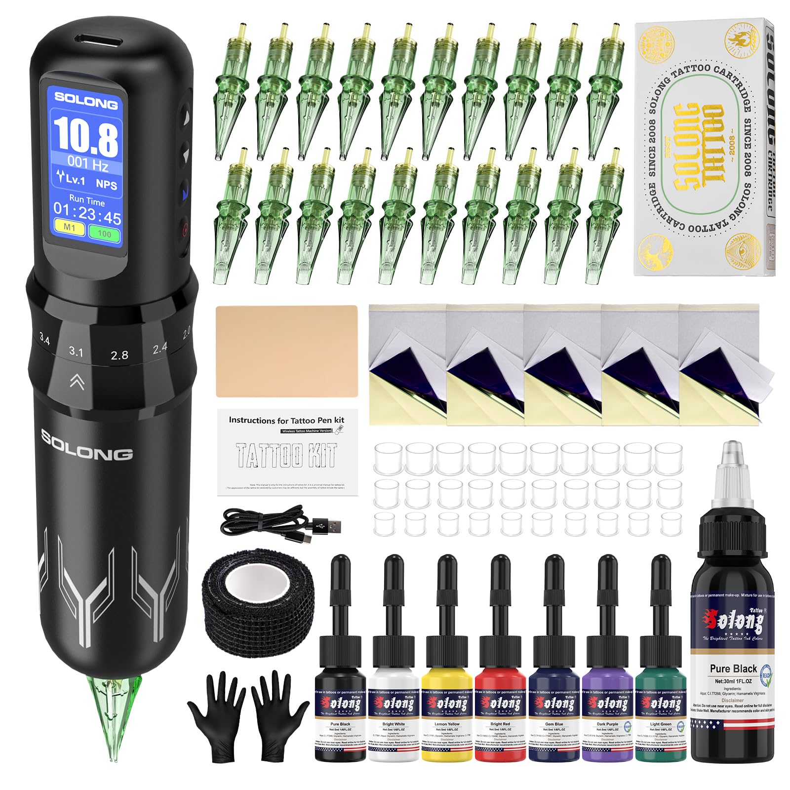 kit per tatoo con 20 aguli 8 inchi 1600mah