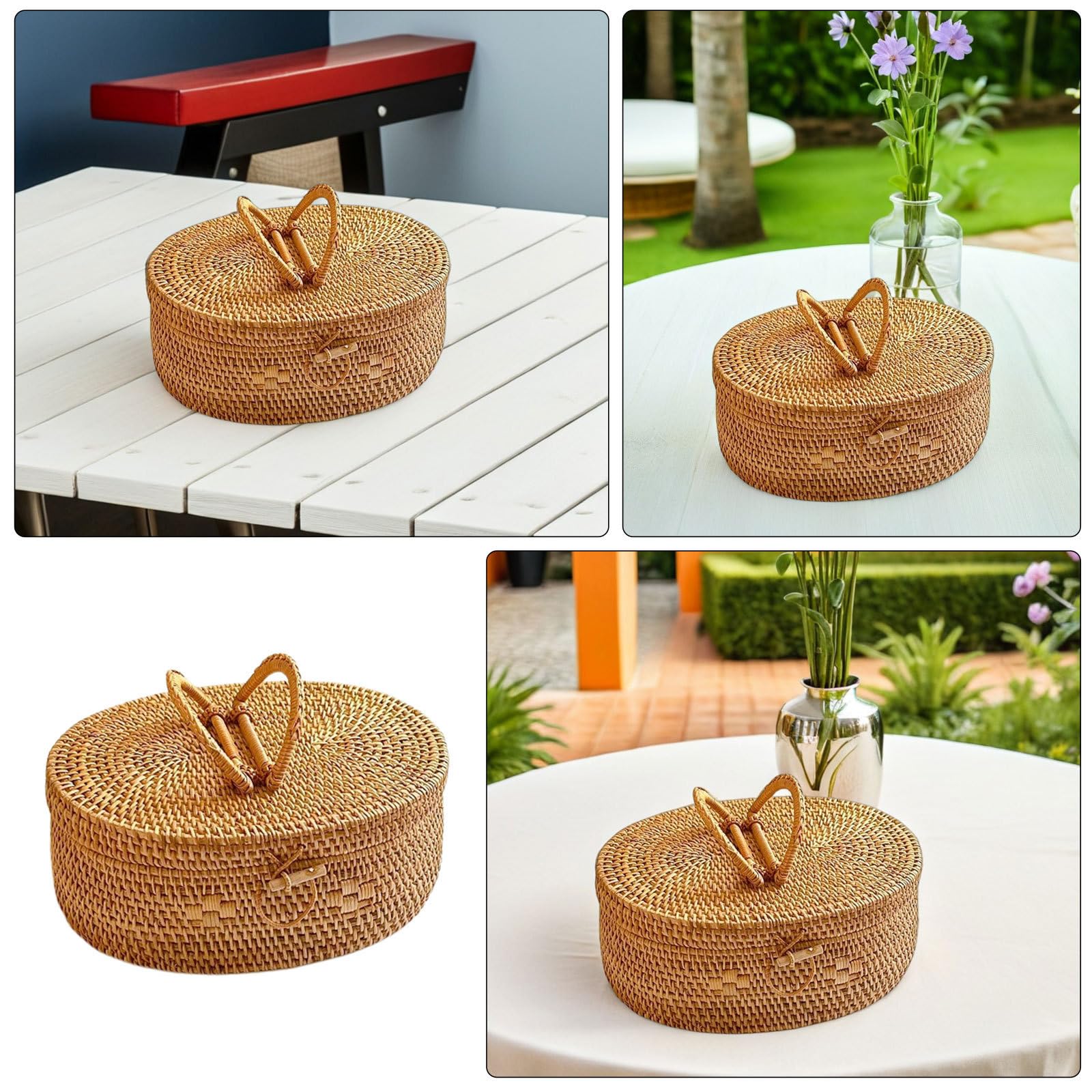 Cesta de Ratán Ovalada con Asa para Picnic y Almacenamiento al Aire Libre, Gran Capacidad, Superficie, Estilo Boho Natural para Camping y Eventos