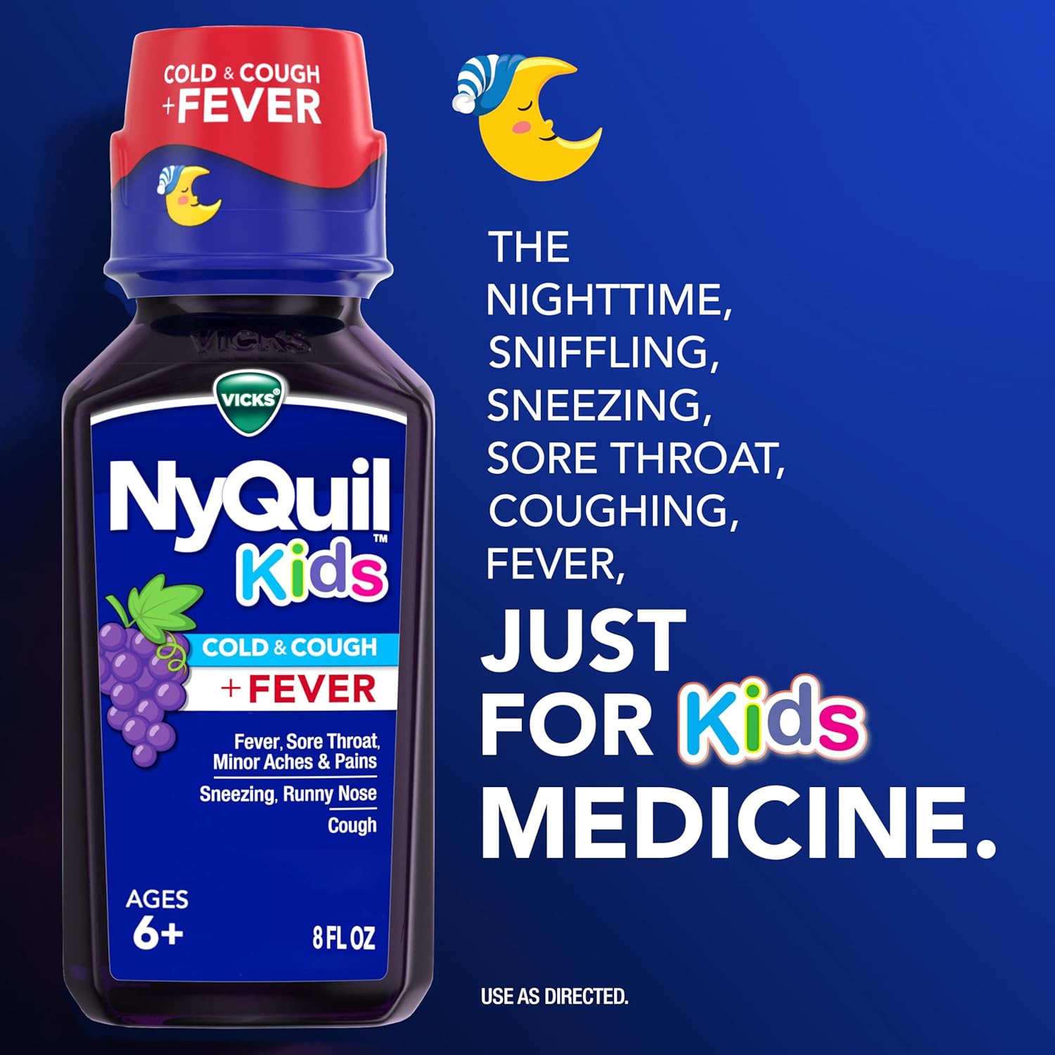 VICKS DayQuil and NyQuil Kids Grape Cold & Cough + Fever Multi-Symptom Relief Liquid Co-Pack, Specially Formulated for Kids Ages 6+, 2x8 OZ - Image 2
