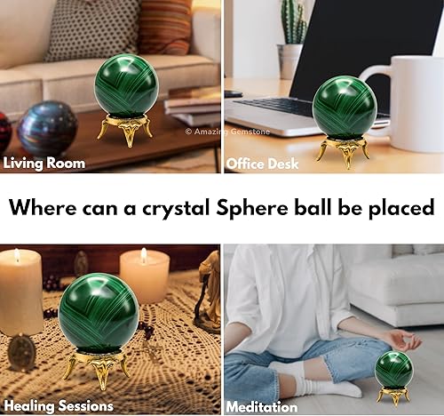 Vista 308 de Amazing Gemstone Black Tourmaline Crystal Ball with Stand - 2" Inches Crystal Sphere Meditation Balls for Witchcraft and Decorative Balls
