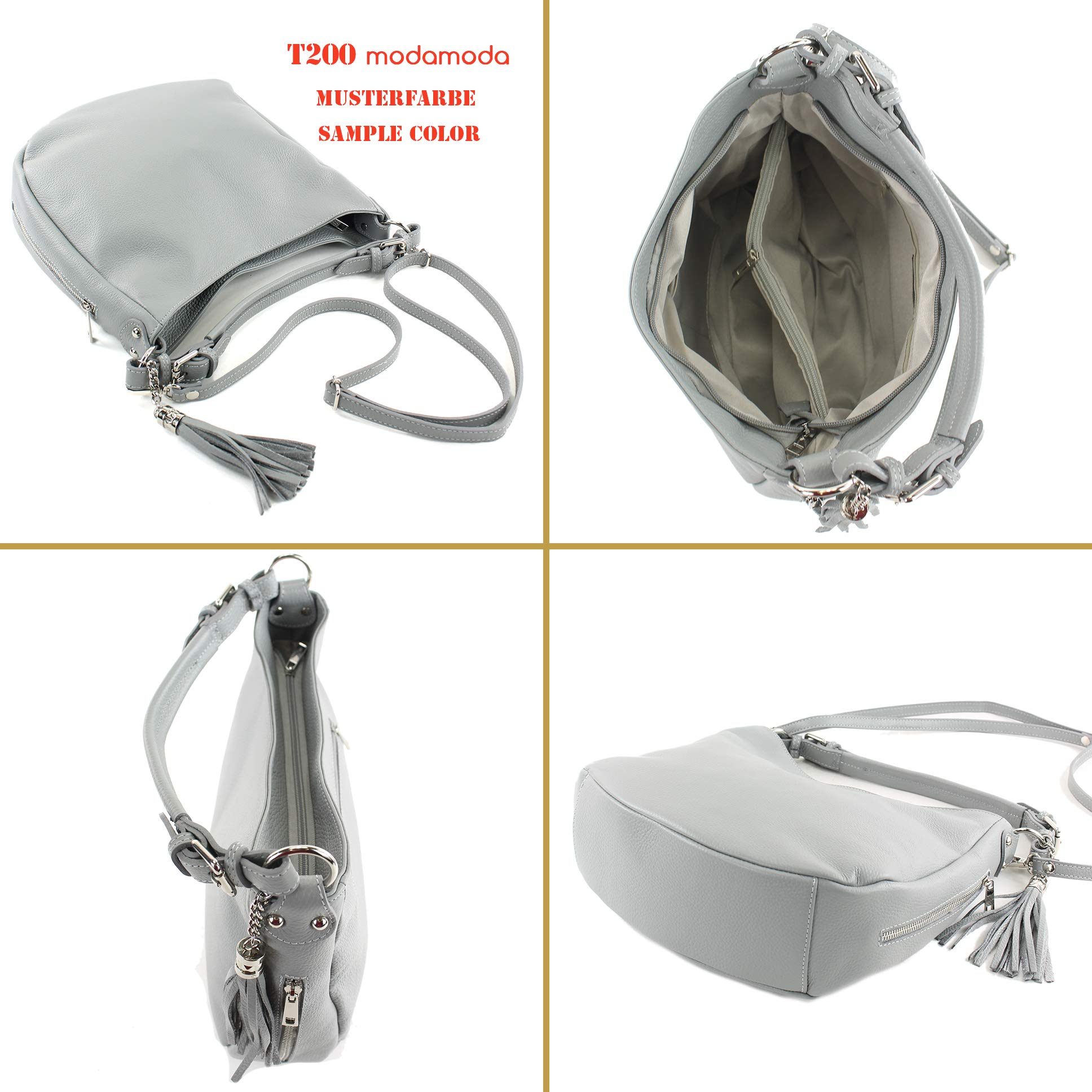modamoda de T200 Damen Leder Schultertasche Henkeltasche, handmade in Italy