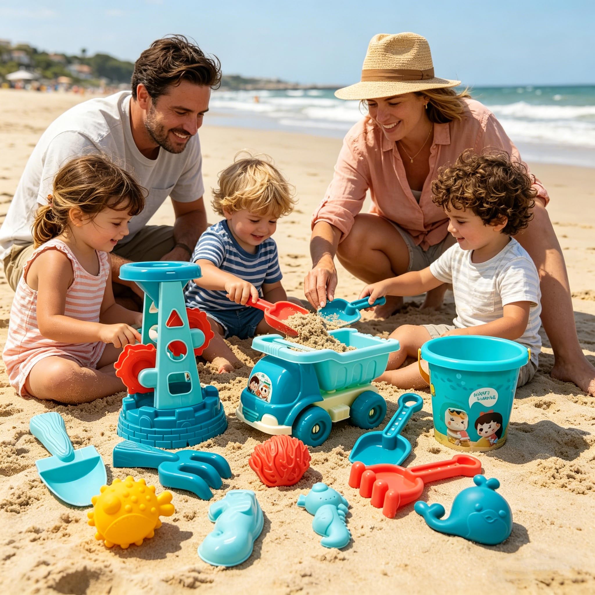 Giocattolo 2 3 4 5 Anni, 13 Pezzi, Set di Giochi da Spiaggia E Sabbia con Ruota Ad Acqua, Giocattolo da Sabbia da 2 Anni, Giocattolo da Spiaggia per Bambini, Regalo 2–5 Ragazzi Ragazze