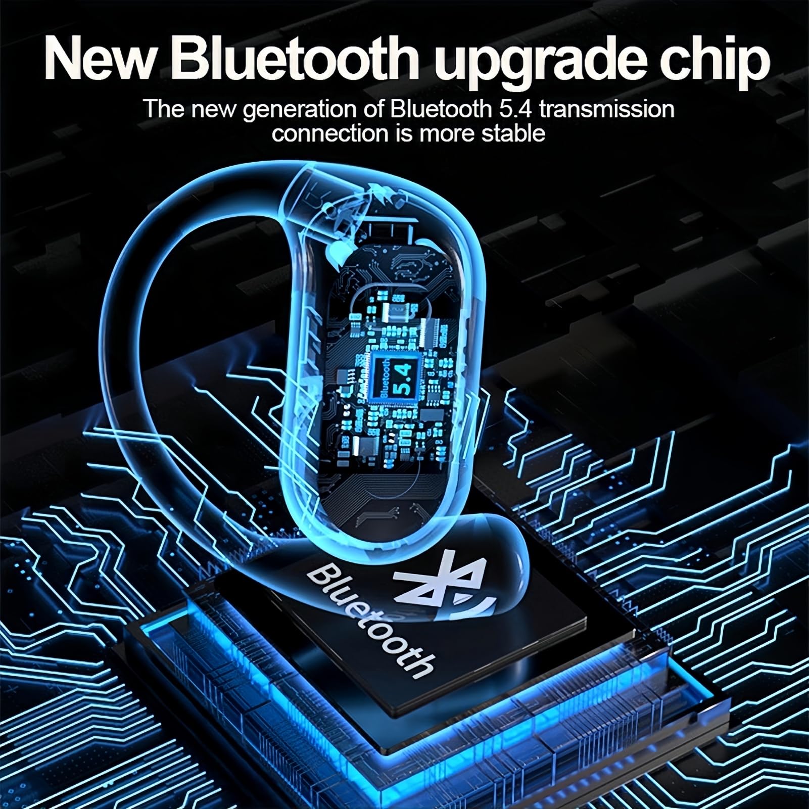 JIMBOBO Écouteurs ouverts Bluetooth 5.4 sans fil à conduction d'air avec micro tour d'oreille, 50 heures d'autonomie, écran LED, étui de charge, casque de sport confortable pour la course, le fitness