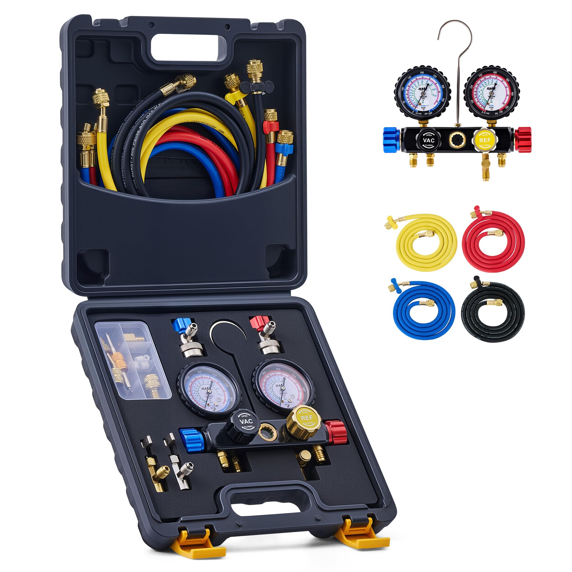 OMT 4 Way Automotive AC Diagnostic Manifold Gauge Set for R134a R410a R22