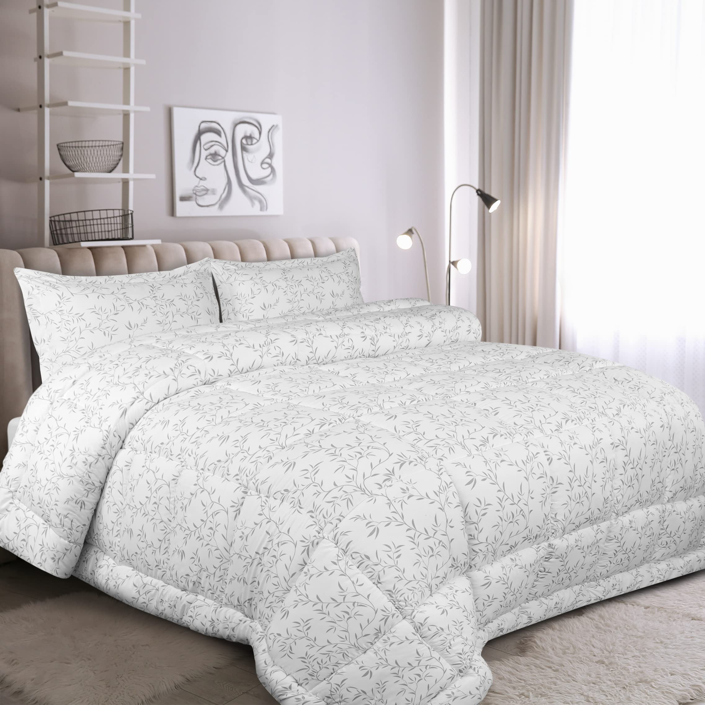 Utopia Bedding Queen Comforter Set (Vines Grey) with 2 Pillow Shams - Bedding Comforter Sets - Down Alternative Comforter - Soft and Comfortable - Machine Washable